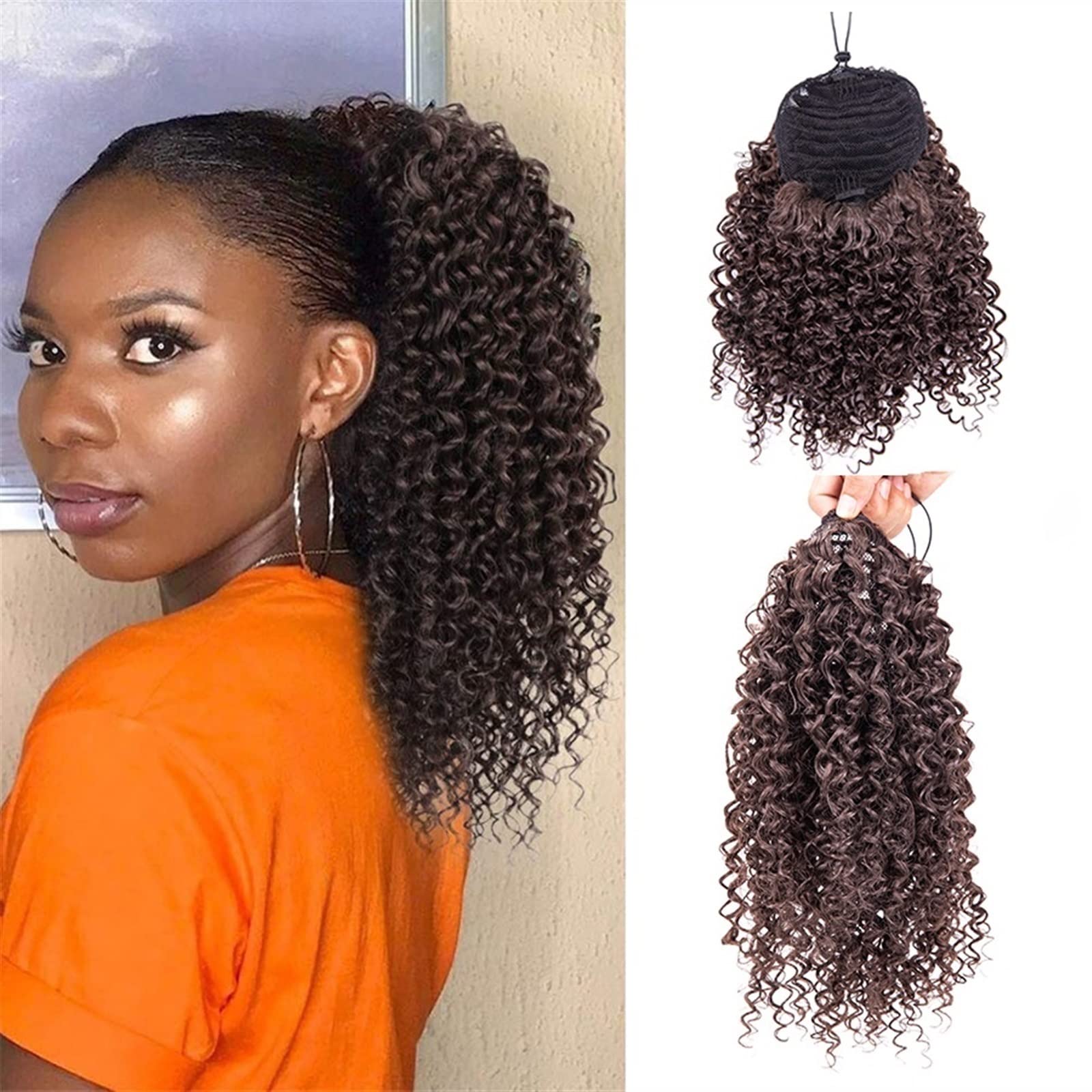 Messy Bun Headband - Curly Ponytail Clip Extensions - Synthetic Afro Kinky Curly Hair Bun - Invisible Drawstring Ponytail Hairpiece for Women (4# Color, 9 Inches) - Perfect for Daily Wear, Cosplay & Special Occasions