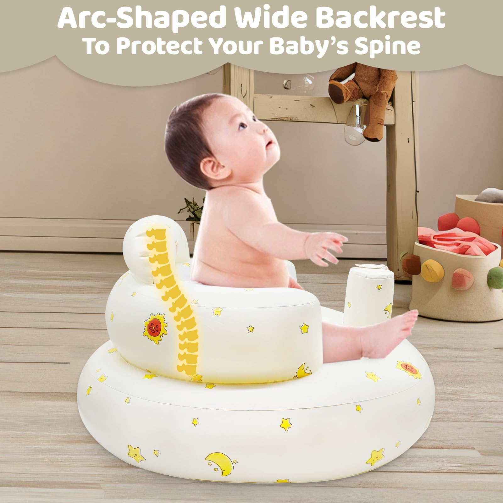 Inflatable Baby Seat for Infants 3-12 Months | Portable Blow Up Baby Chair with Built-in Air Pump | Summer Toddler Support Seat for Sitting Up | Perfect for Indoor Play, Beach Trips & Outdoor Activities
