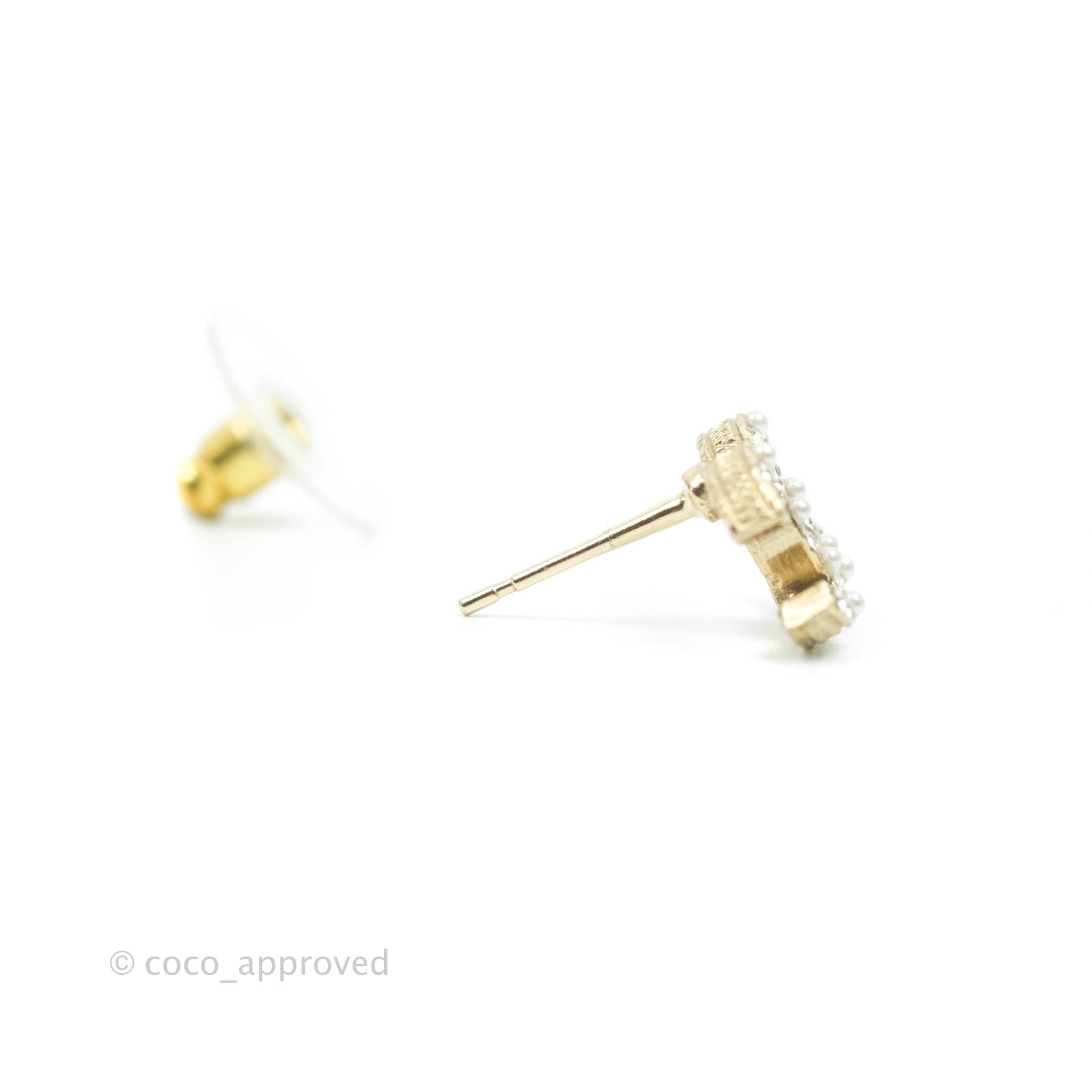 Chanel CC Pearl Crystal Earrings in Gold Tone - 21V Elegant Fashion Jewelry for Women, Perfect for Parties, Weddings & Special Occasions