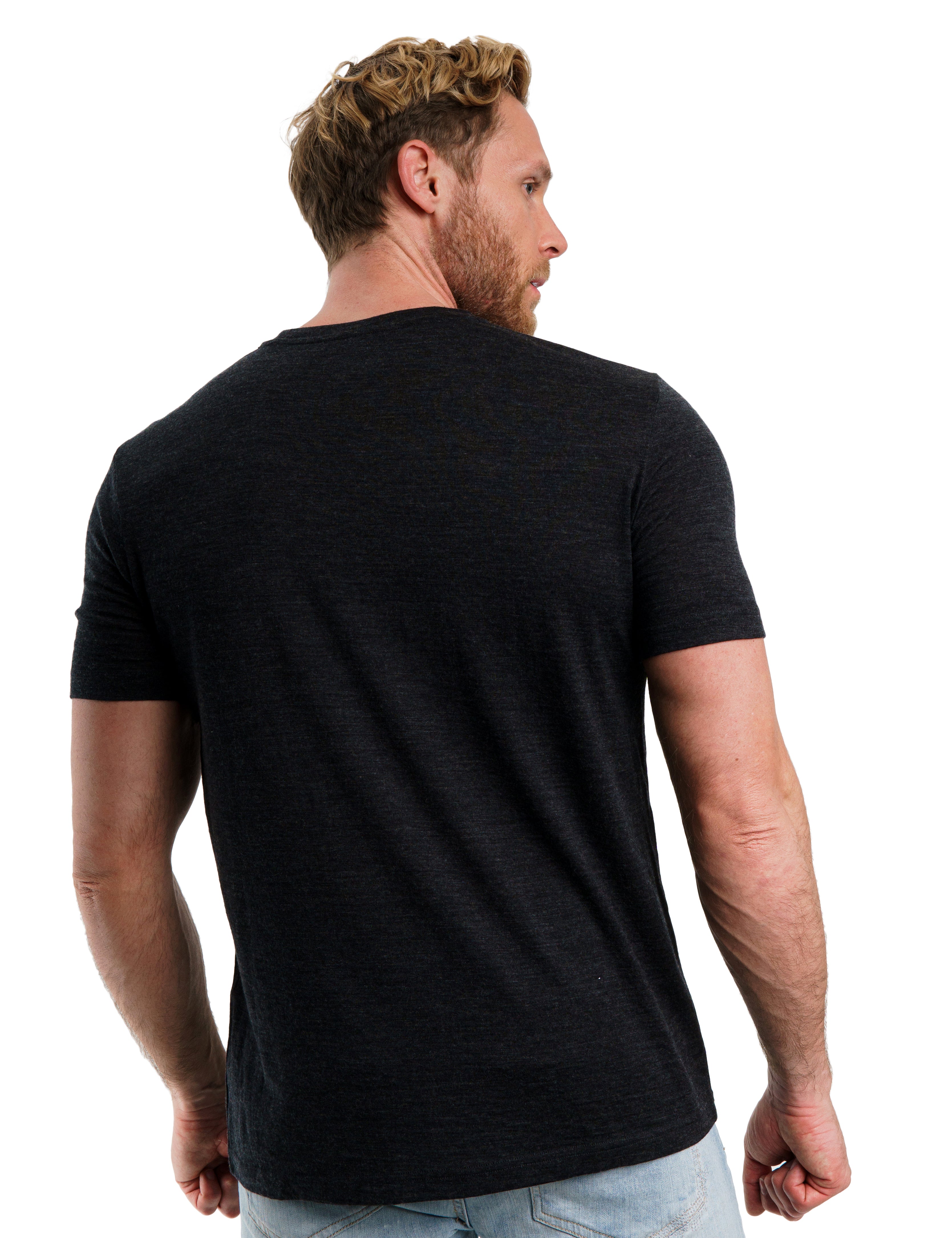Premium Men's Merino Wool T-Shirt - 165 GSM Heathered Black - Soft & Breathable Base Layer for Hiking, Travel & Everyday Wear