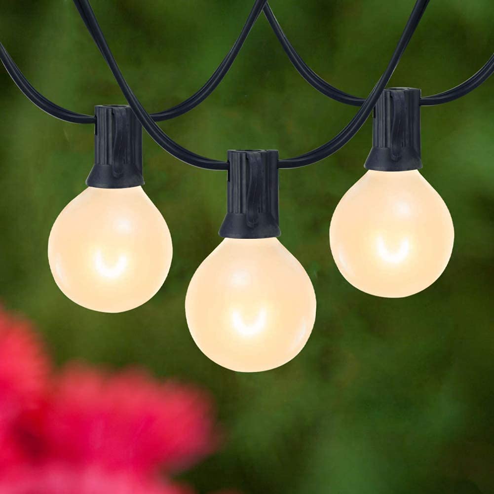 G40 Outdoor Frosted String Lights - 25Ft Waterproof Connectable Hanging Lights with 27 Small Round Bulbs, Black Wire - Perfect for Backyard, Porch, Umbrella, Bistro, Wedding, and Party Decorations