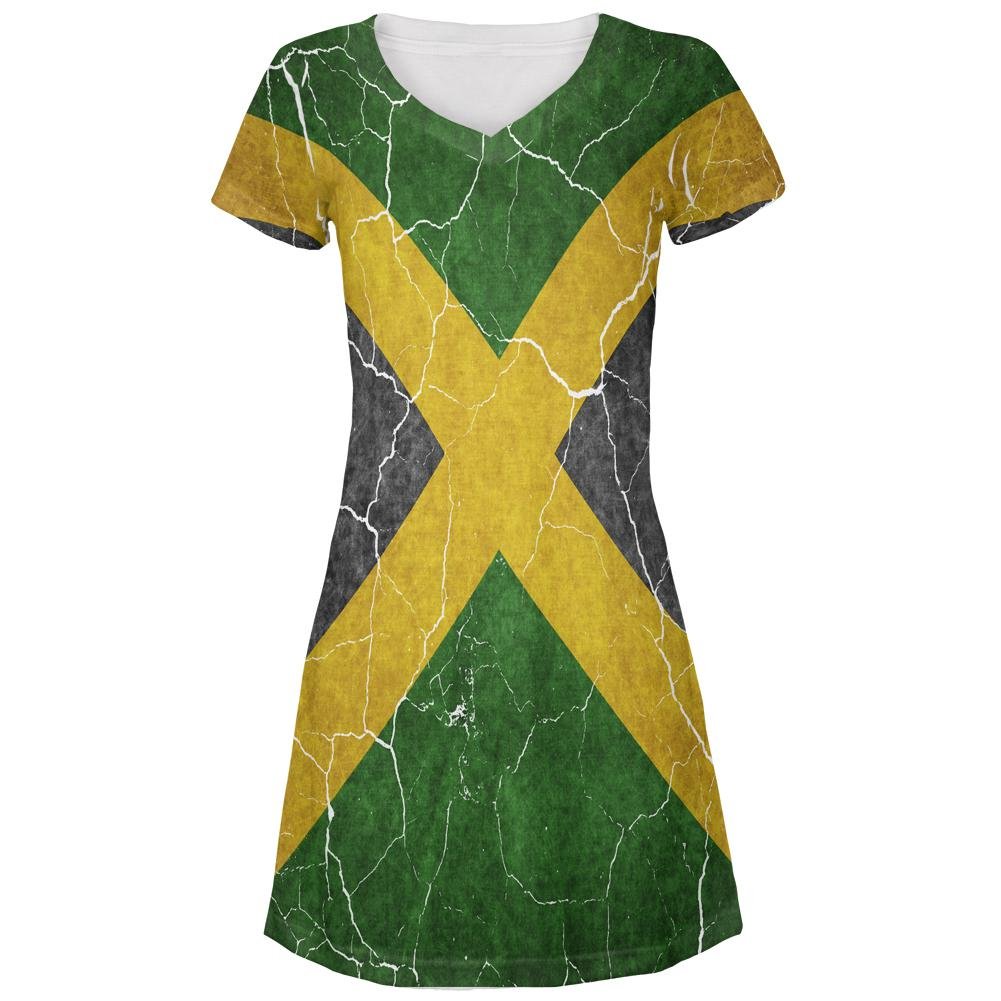 Distressed Jamaican Flag Print Juniors Cover-Up Beach Dress - Perfect for Vacations, Pool Parties & Summer Outfits