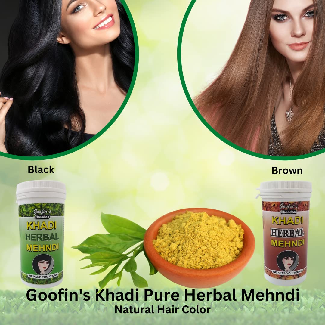 Khadi Gramodaya Herbal Natural Mehndi Combo with Sandalwood, Neem & Henna Powder for Hair Coloring | Black & Brown Shades | 2 x 100g Pack | Chemical-Free, Organic Hair Dye | Perfect for Natural Gray Coverage & Ayurvedic Hair Treatment at Home