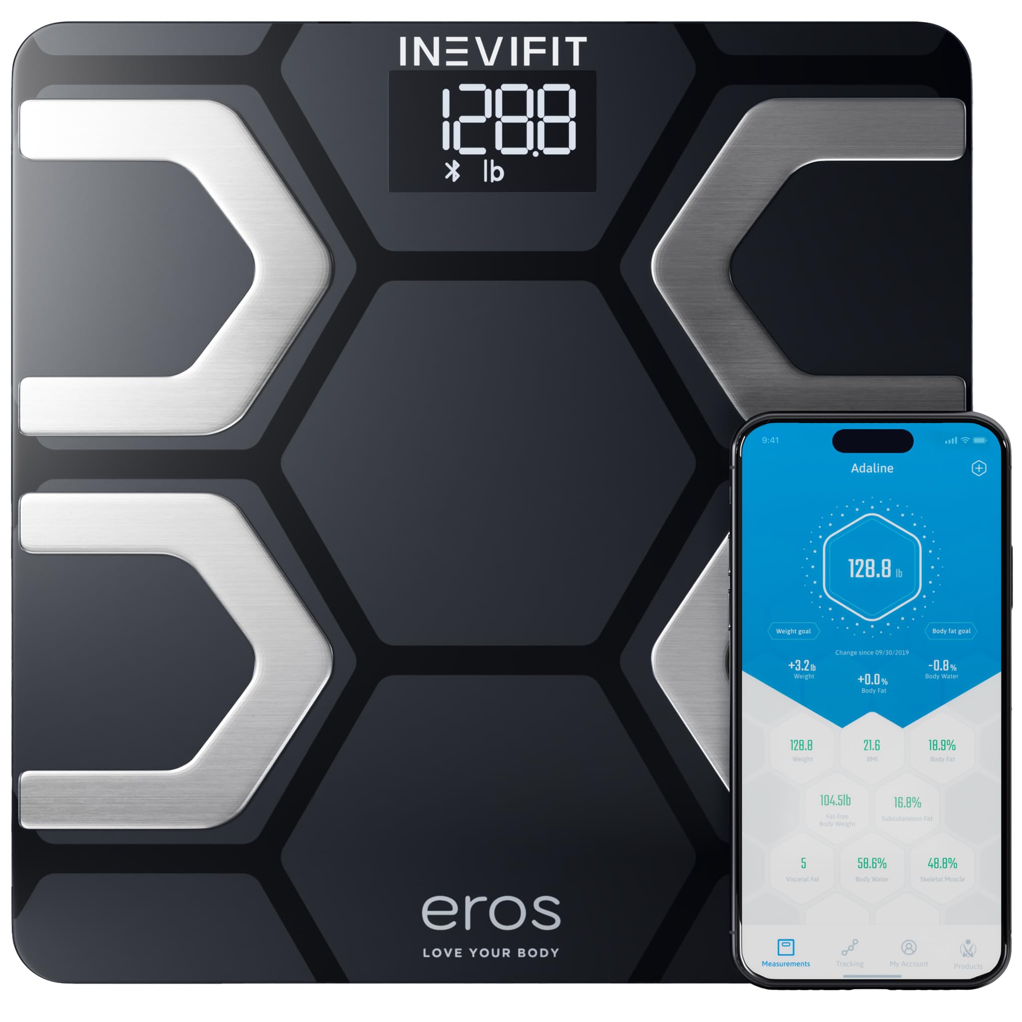 INEVIFIT EROS Bluetooth Smart Scale & Digital Kitchen Scale Bundle - Body Fat Monitor with Nutrition Tracking App | Perfect for Home Gym, Weight Loss & Meal Prep | Includes Batteries