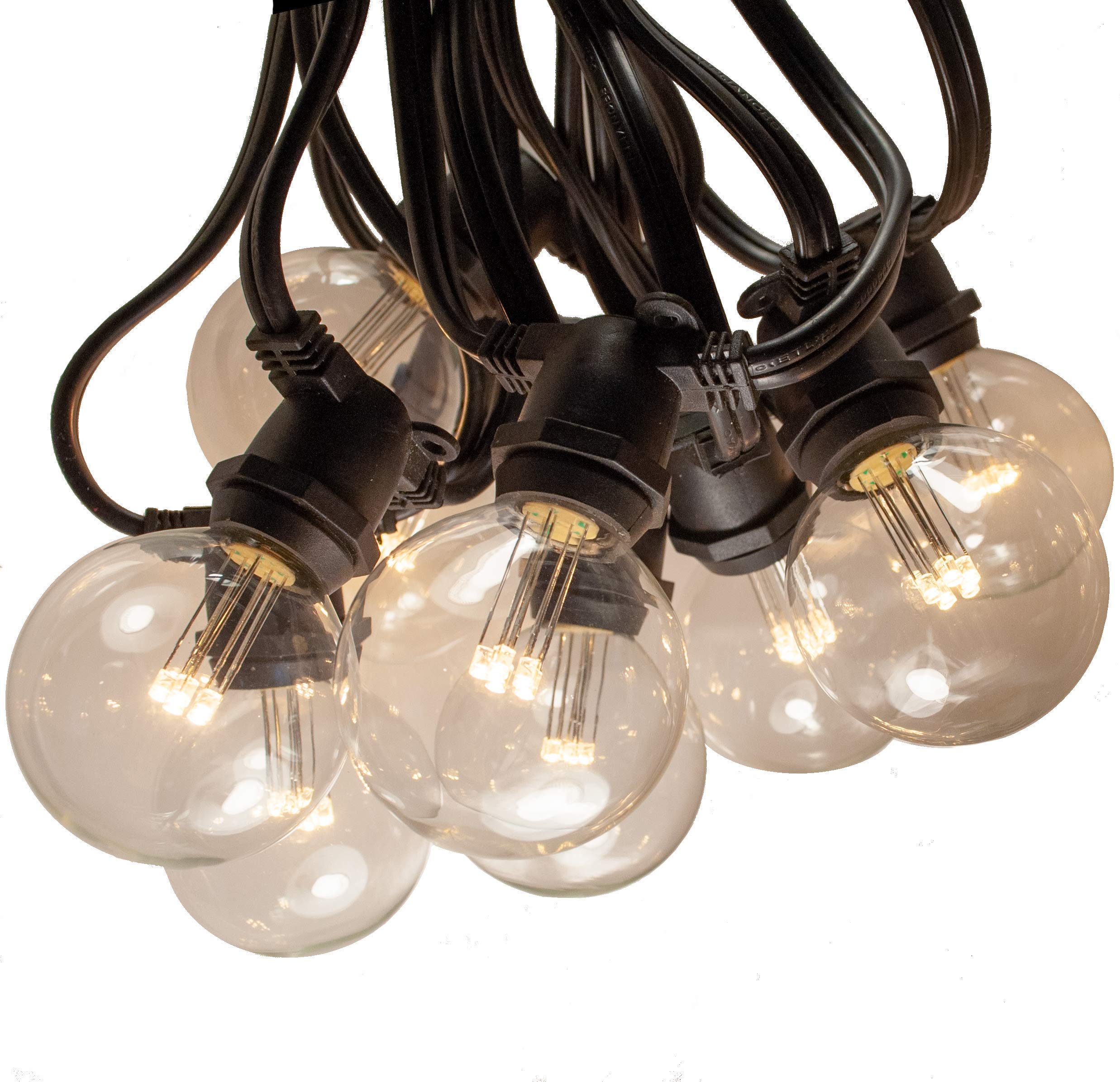 100 Foot C9 Commercial LED G50 Globe String Lights - 80 LED G50 Clear 2 Inch Bulbs (0.6W Each) with Black Wire - Outdoor/Indoor Christmas Lights for Patio, Garden, Wedding & Holiday Decorations