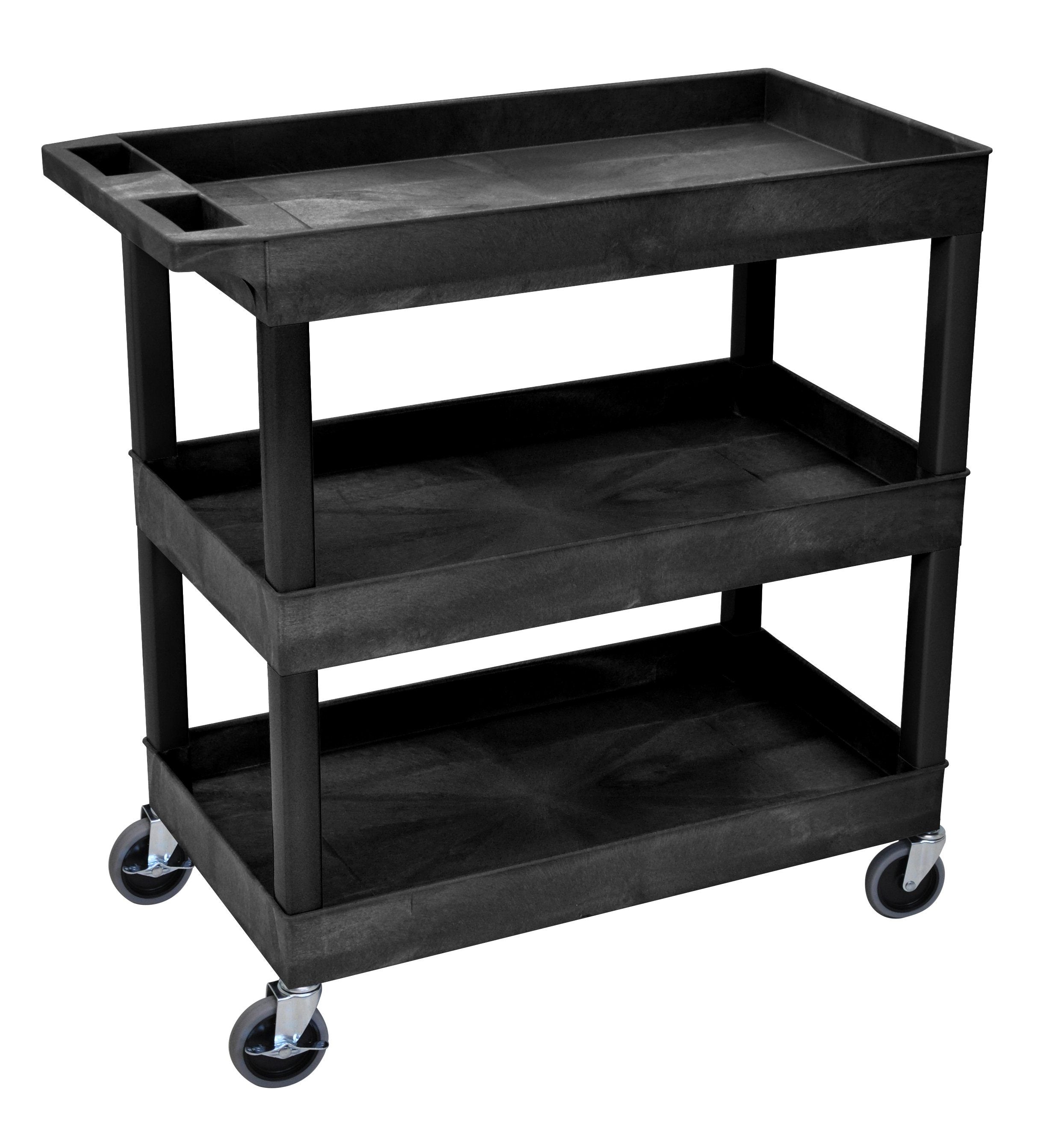 Black Luxor High Capacity 3-Tier Rolling Shelves Cart - Perfect for Kitchen, Bathroom, Office, and Garage Storage Organization
