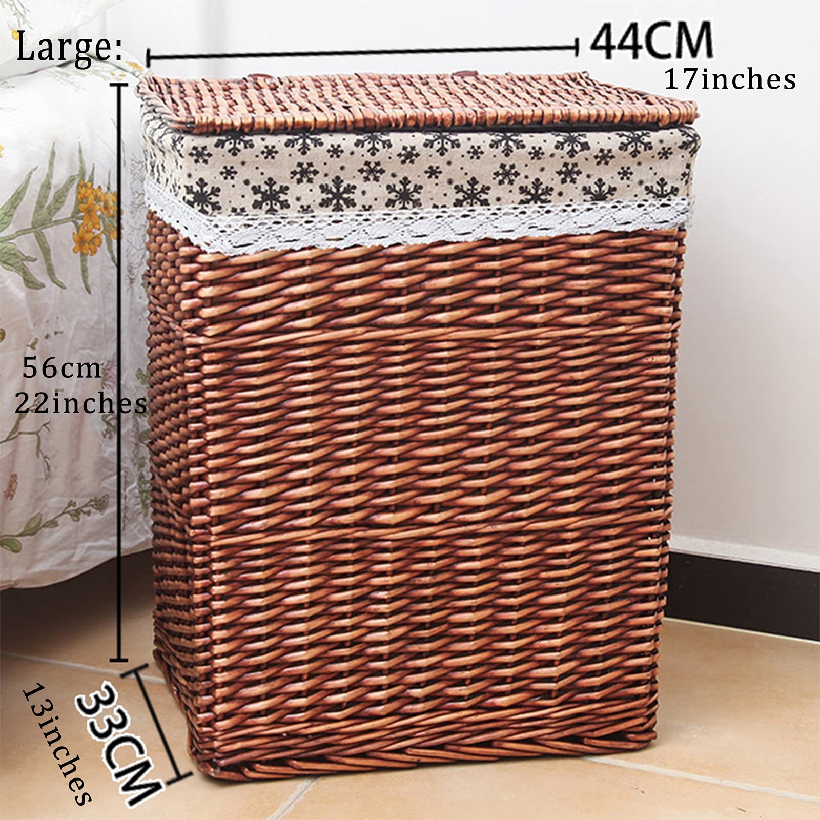 Large White Wicker Laundry Basket with Lid - Portable Decorative Hamper for Clothes, Blankets & Toys Storage - Perfect for Bedroom, Bathroom & Laundry Room Organization