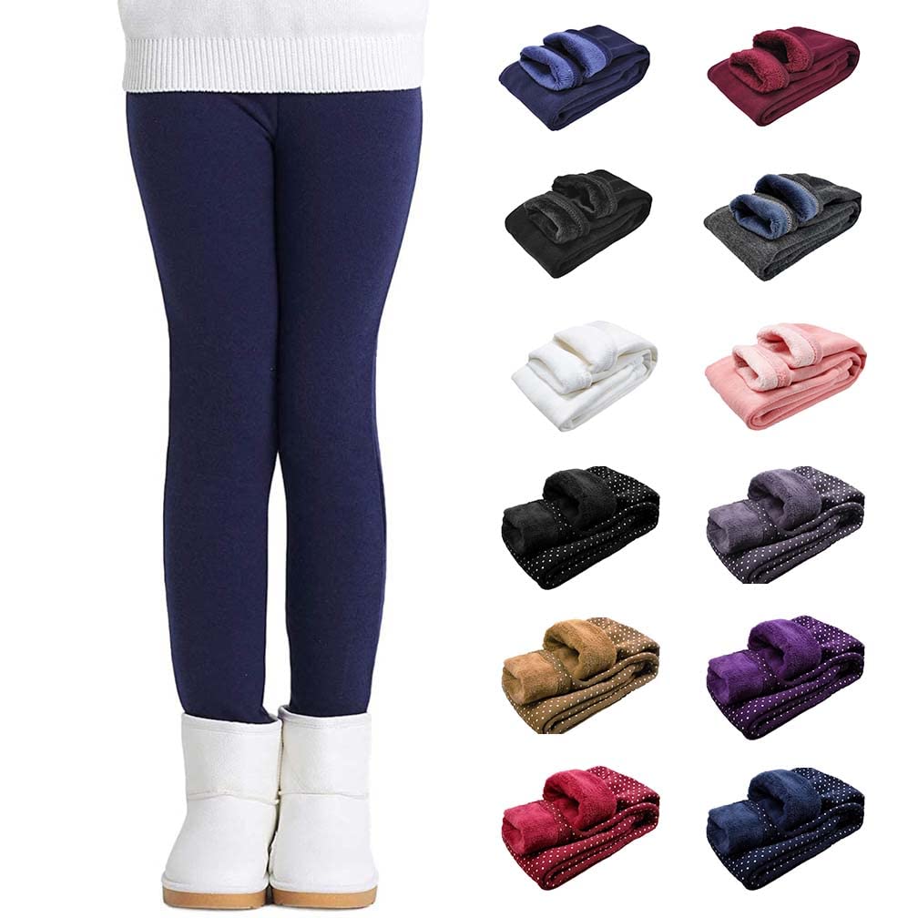 Girls Fleece Lined Thermal Leggings - Winter Warm Cotton Kids Pants & Thick Tights for Cold Weather - Perfect for School, Playdates and Outdoor Activities