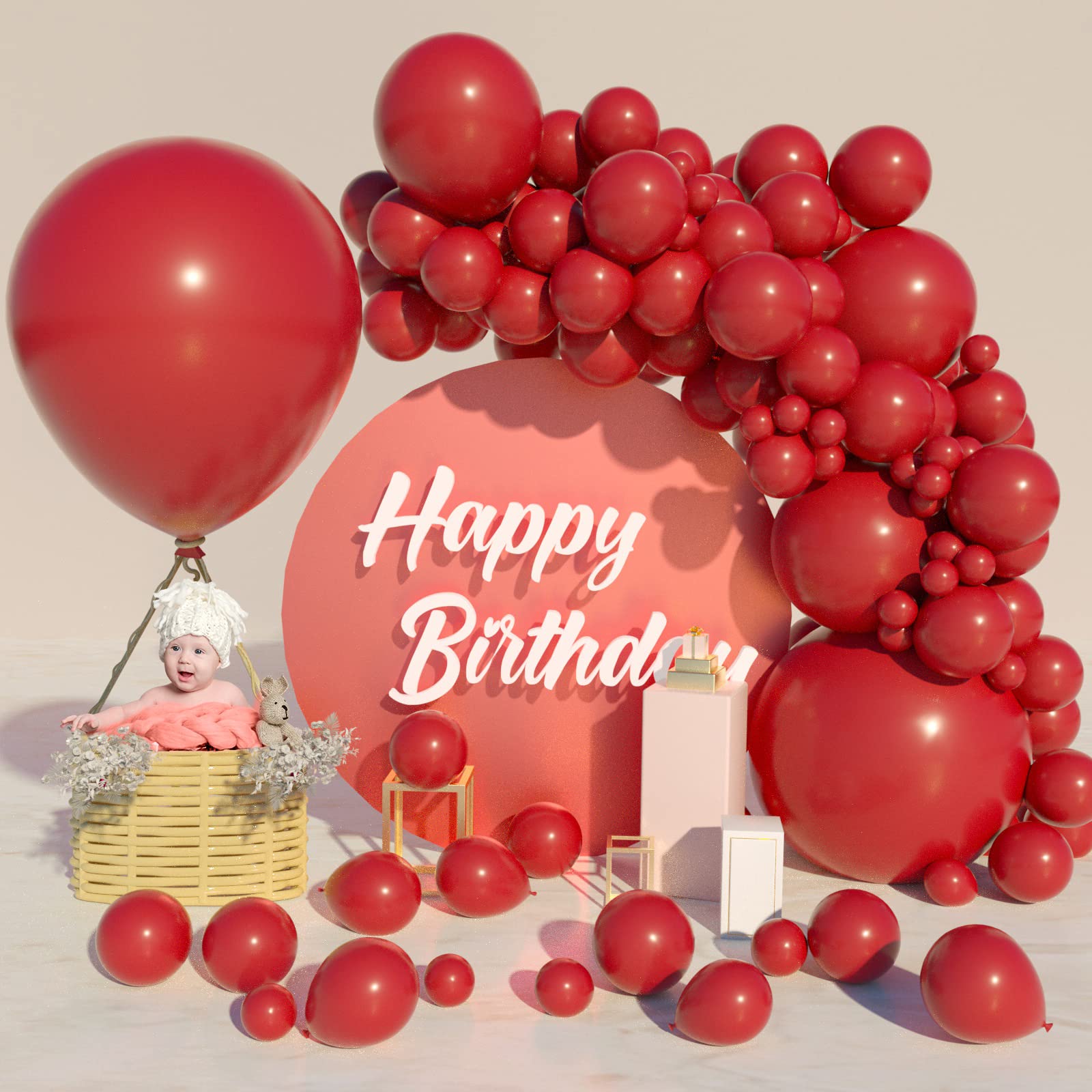 Styirl Red Balloons Arch Kit - 110 pcs 36/18/12/10/5 Inch Latex Party Balloons for Birthday, Christmas, Graduation, Gender Reveal & Baby Shower Decorations | Perfect for Indoor/Outdoor Events, Photo Backdrops & Party Decor