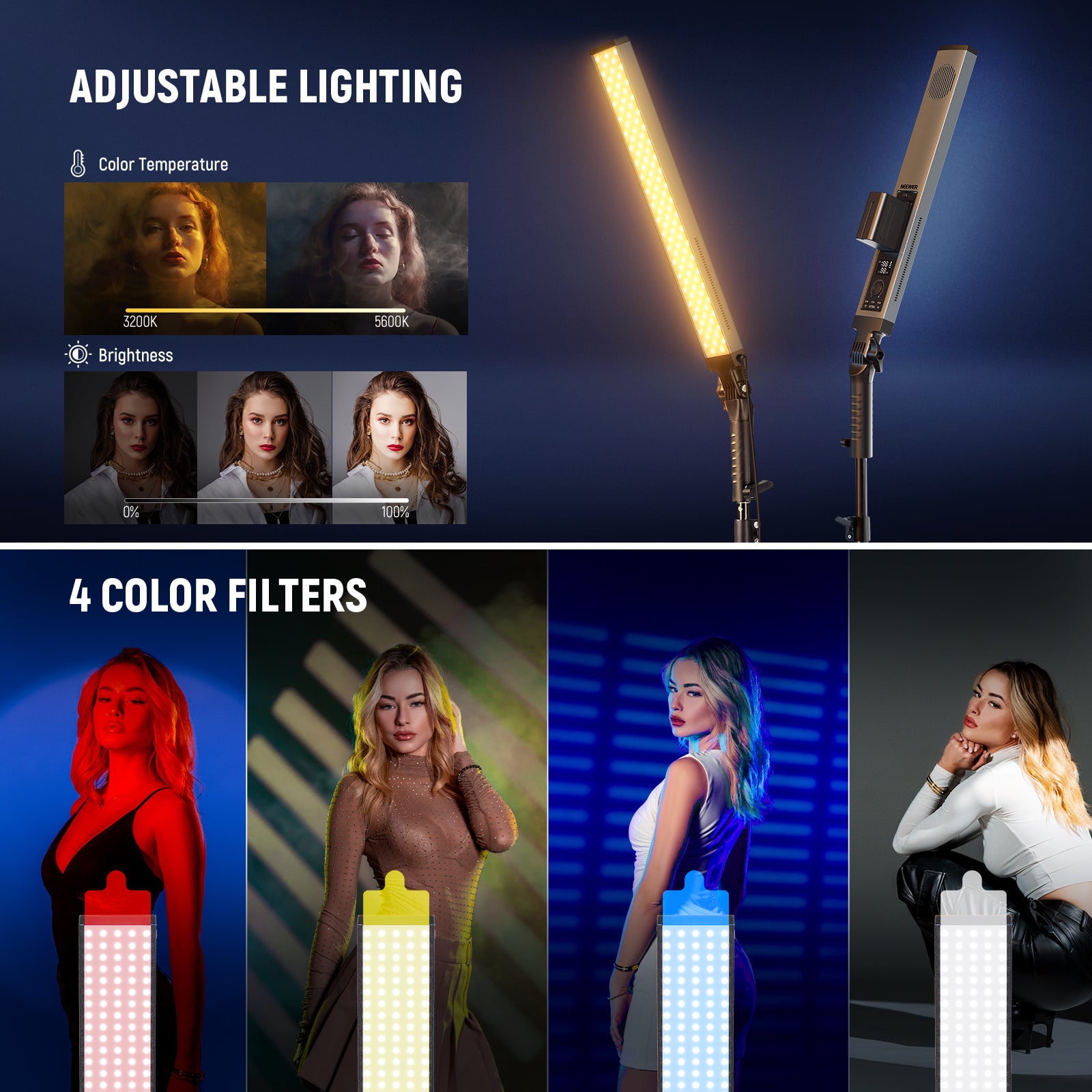 NEEWER BH20B Ultra Upgraded 40W LED Video Light Stick Kit - Professional Lighting for YouTube, TikTok, Photography & Videography - Perfect for Vlogging, Live Streaming, and Studio Shoots