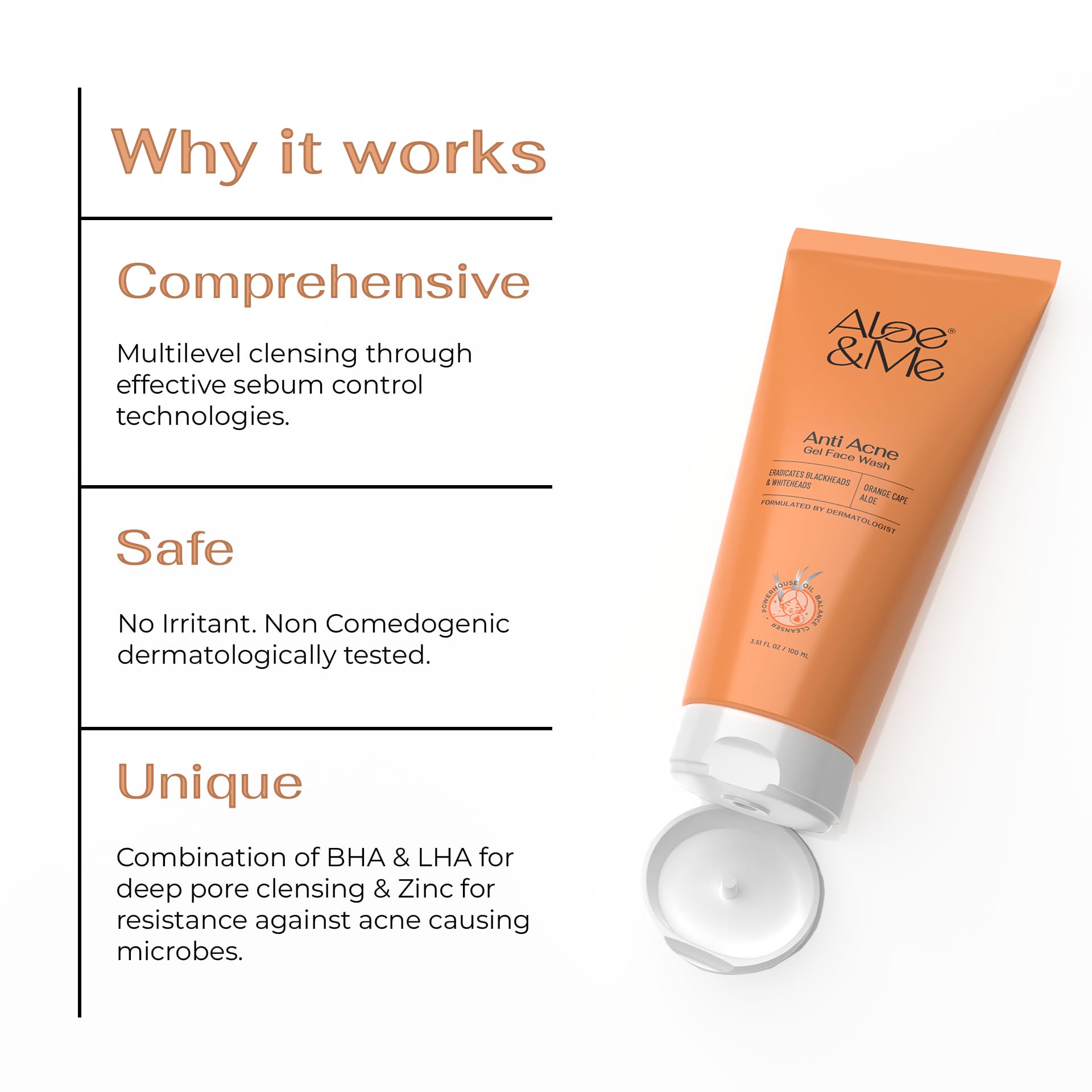 Aloe&Me Daily Gel Face Wash for Oily & Acne-Prone Skin - Sulfate-Free Anti-Acne Cleanser with Orange Cape Aloe to Reduce Breakouts & Unclog Pores (100ml) | Gentle Daily Cleansing for Clear, Healthy Skin | Perfect for Morning & Night Skincare Routine