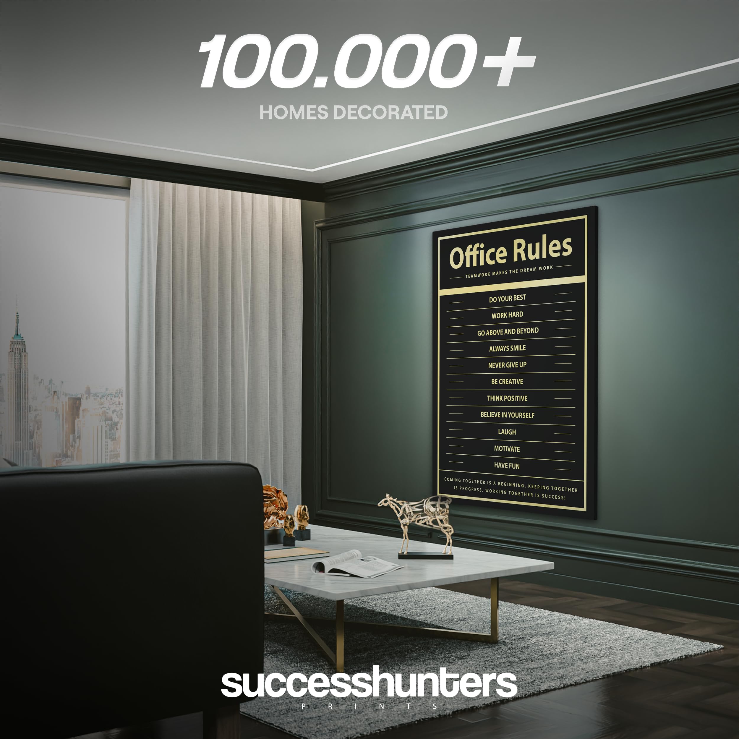 Motivational Office Wall Art - 24x18 Inch Inspirational Work Rules Poster, Success Quotes Canvas Print for Office Decor - Perfect for Home Office, Workplace & Business Environments