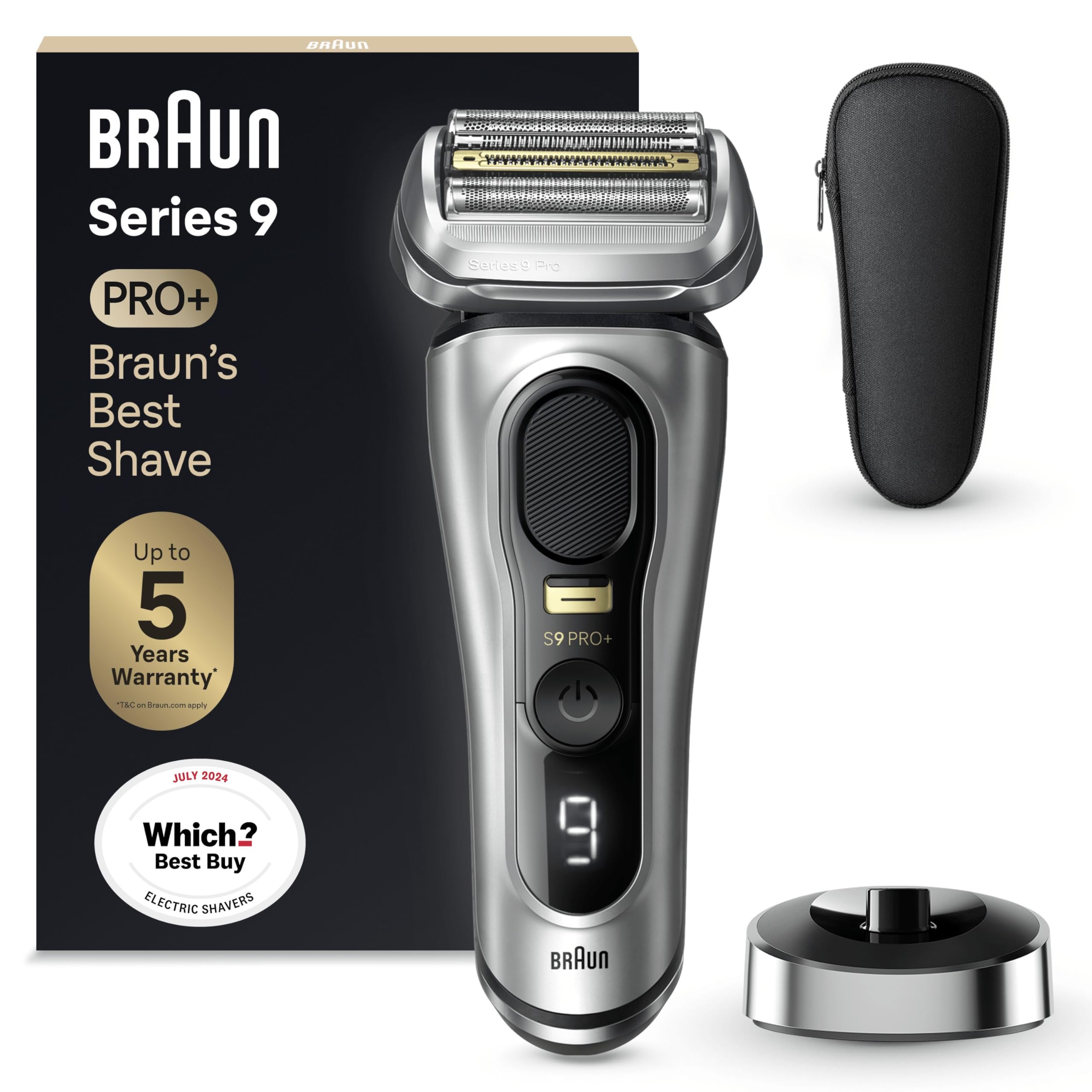 Braun Series 9 Pro Electric Shaver with 3+1 Shaving Head, ProLift Trimmer, Charging Stand & Travel Case - Sonic Technology for Men - UK 2 Pin Plug (Model 9417s) - Perfect for Travel, Business Trips & Daily Grooming