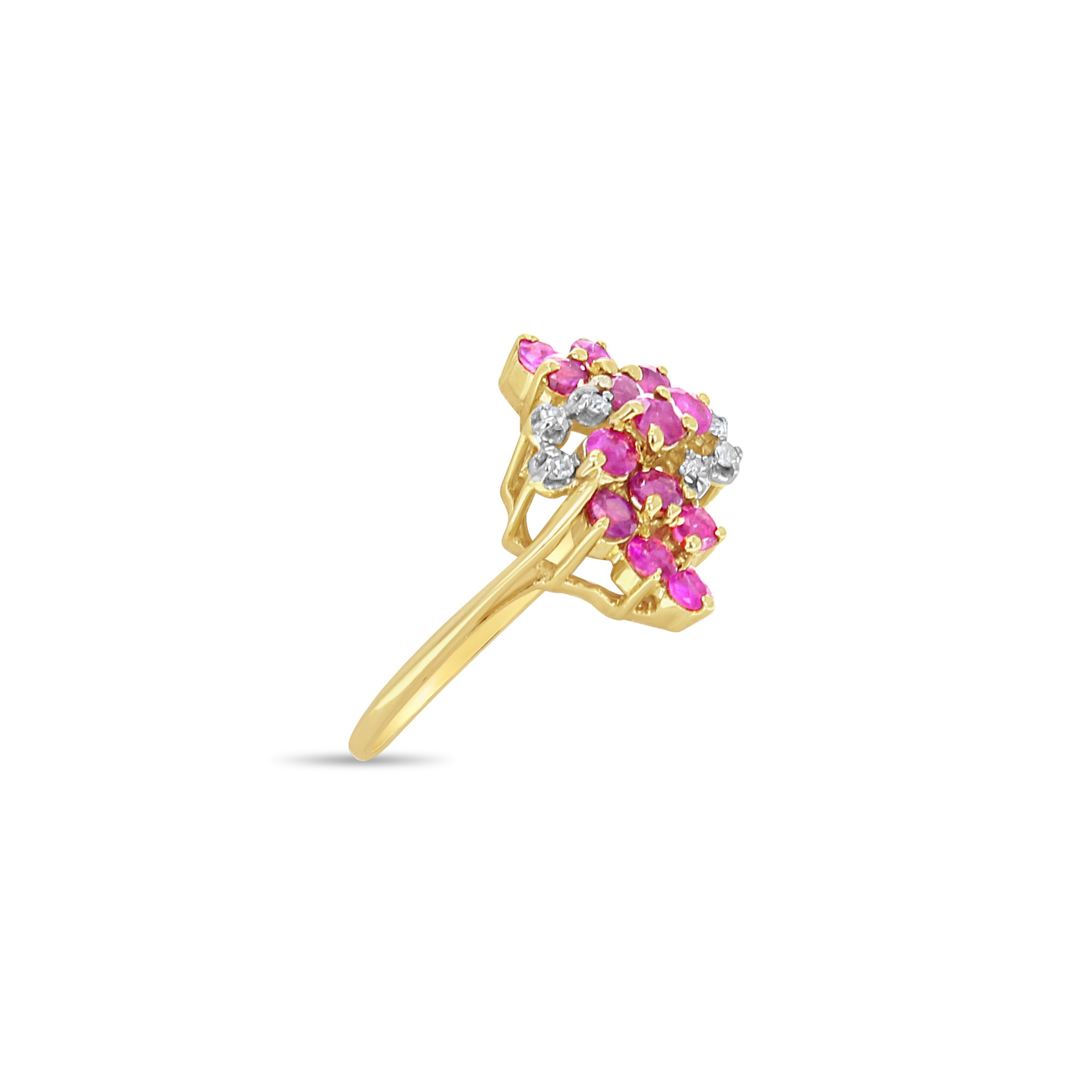 Exquisite 14k Yellow Gold Diamond & Ruby Cocktail Ring for Women - Perfect for Evening Parties, Weddings & Special Occasions