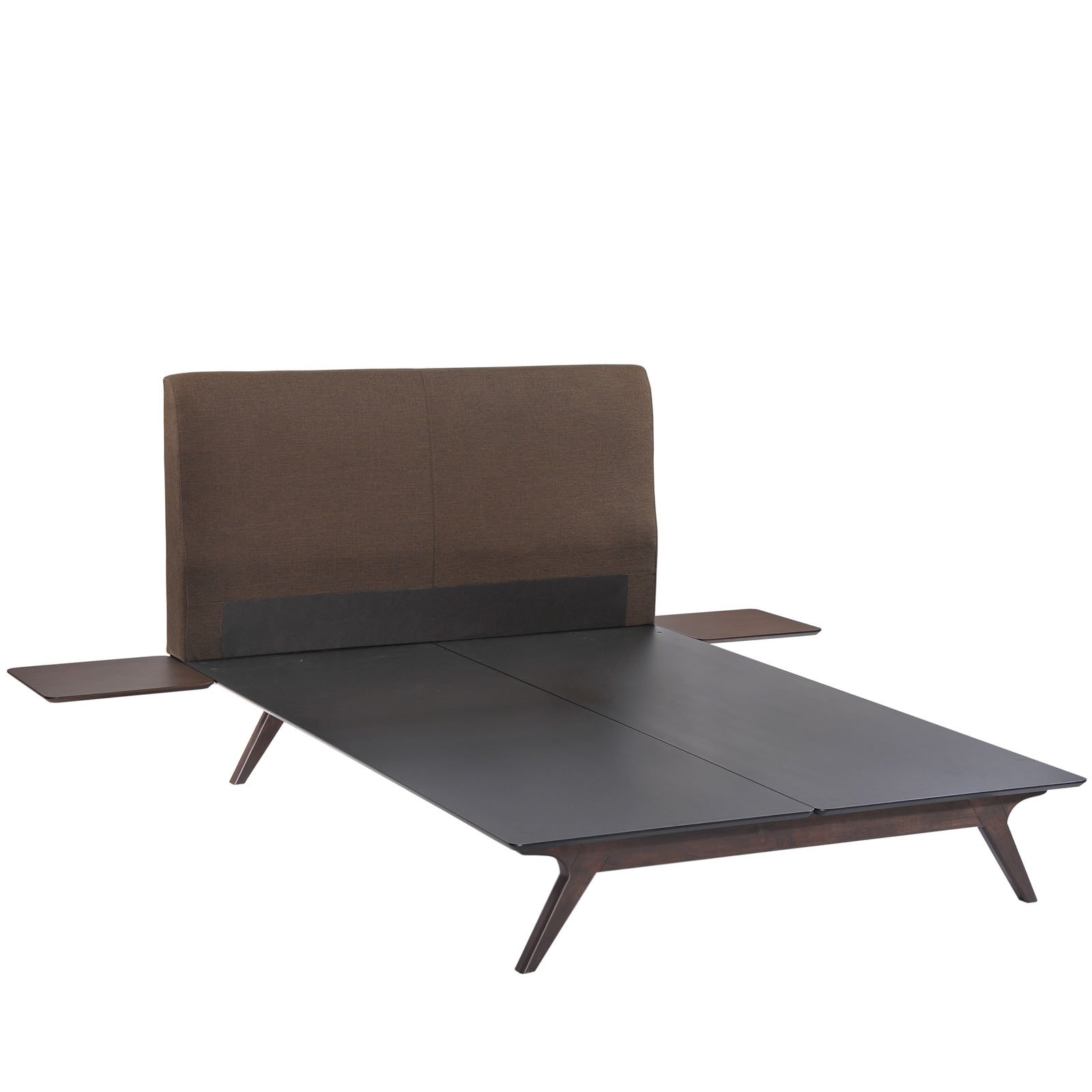 Modway Tracy Mid-Century Modern Wood Platform Queen Bed with Two Nightstands in Cappuccino Brown - Stylish Bedroom Furniture Set for Contemporary Home Decor