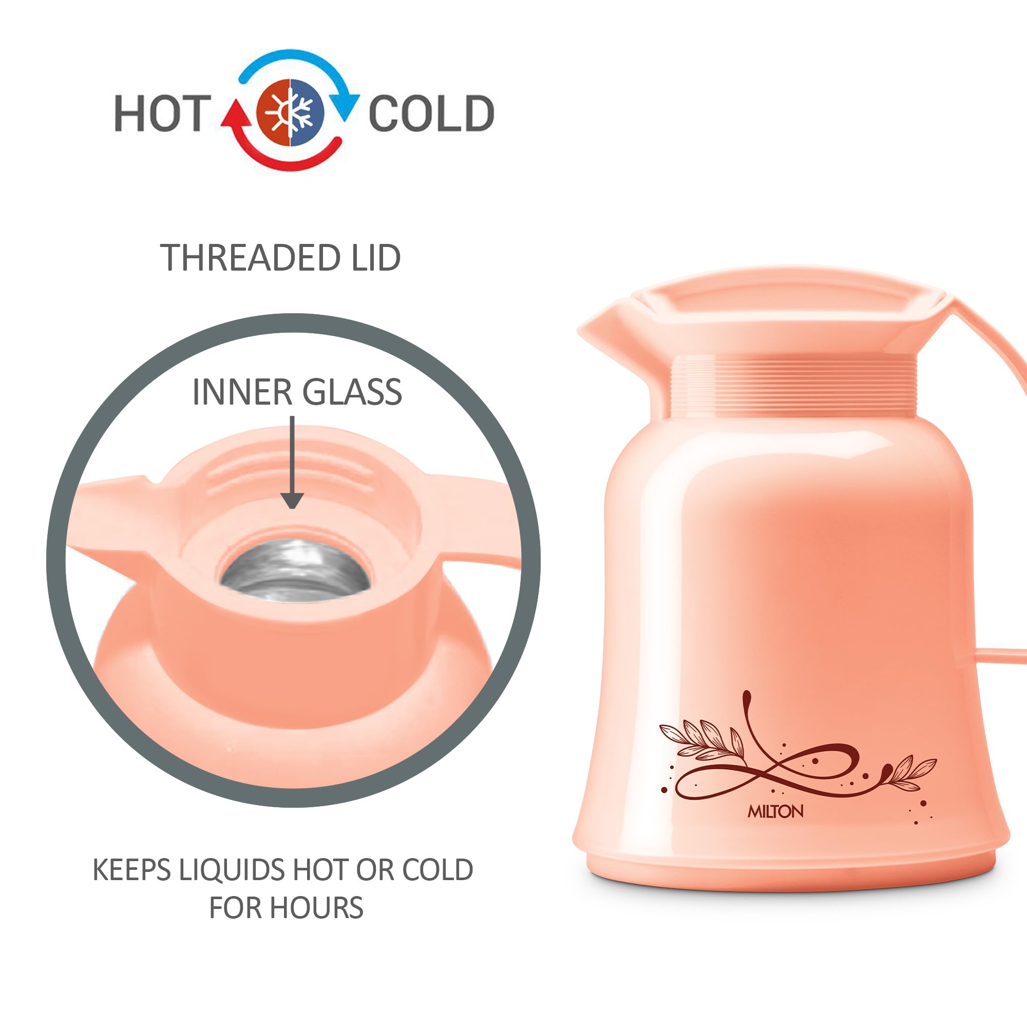 Milton Crystal 500 Vacuum Insulated Stainless Steel Water Bottle - 500ml Leak Proof Thermos for Hot & Cold Drinks - Perfect for Office, Gym, Hiking & Travel - Peach Color