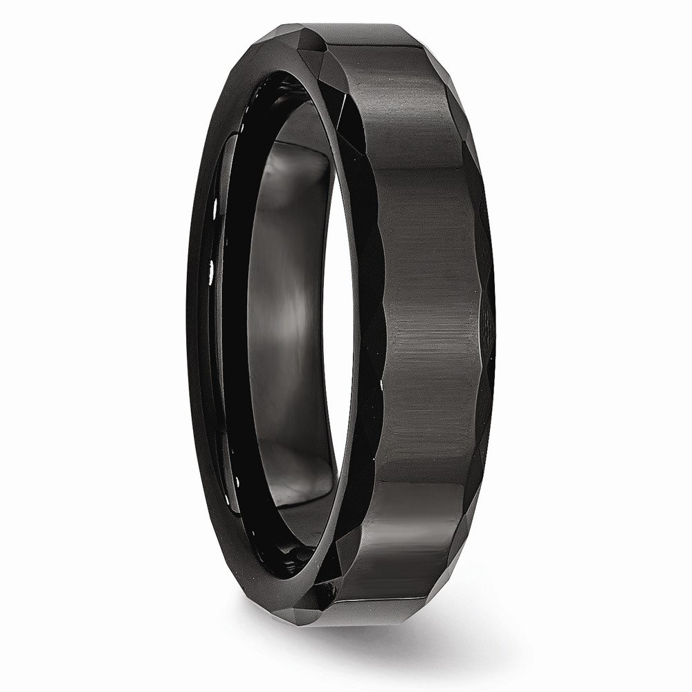 Solid Ceramic Black Faceted Beveled Edge 6mm Plain Classic Wedding Band Ring for Men & Women - Perfect for Engagement, Anniversary, and Everyday Wear