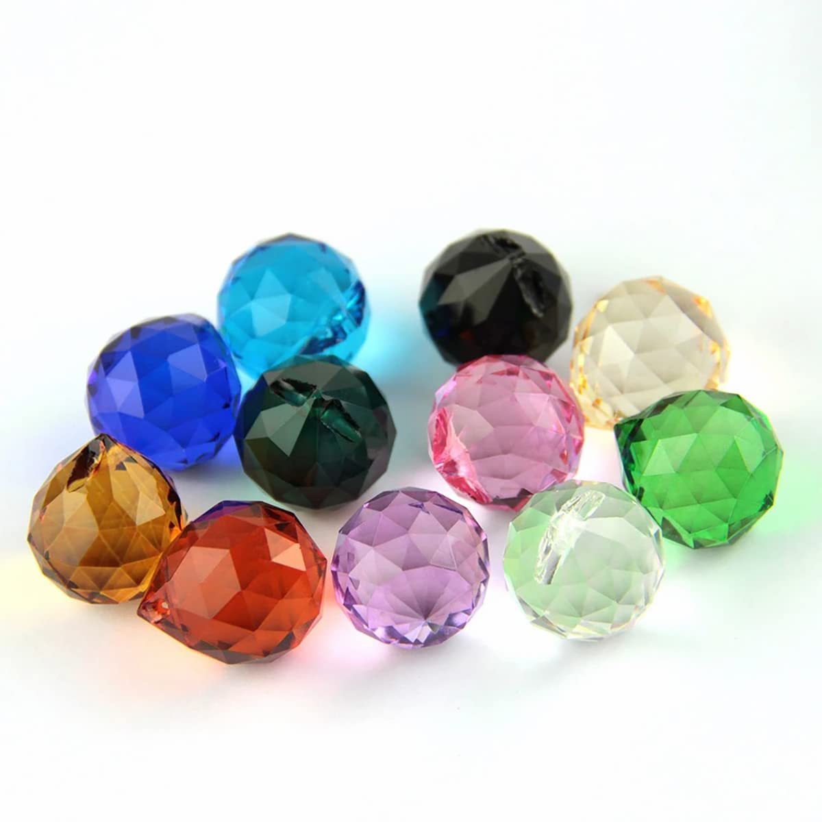 Queenbox 10pcs 15mm Crystal Suncatcher Prism Ball Rainbow Hanging Pendants with Hole - Feng Shui Window Decor, Chandelier Accessories, DIY Home & Garden Decoration for Sunlight Rainbow Effects