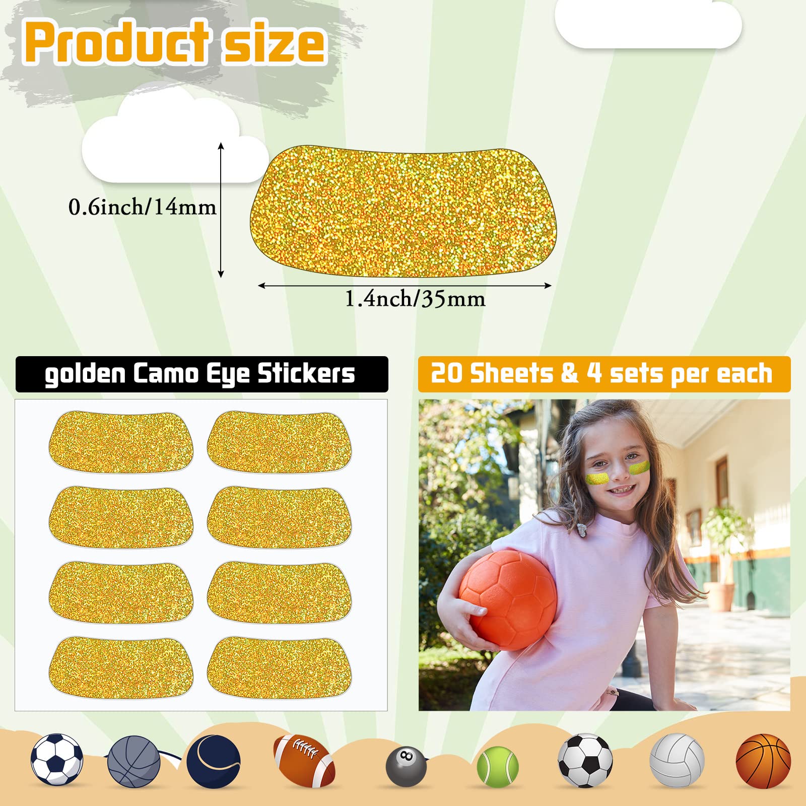 160 Pcs Glitter Sports Eye Stickers - Softball Baseball Football Cheek Face Paint Adhesive Strips for Kids & Adults - Perfect for Game Day, School Events, Halloween & Sports Fan Parties