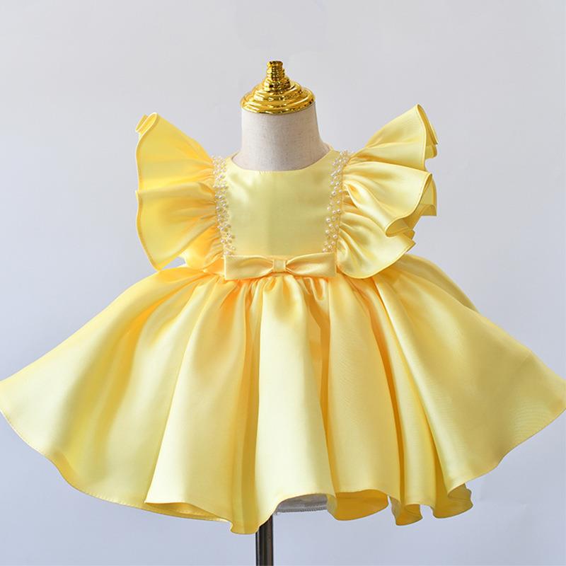Elegant Yellow Butterfly Sleeve Baby Girl Formal Dress for Toddlers - Perfect for Birthday Parties, Photo Shoots & Special Occasions