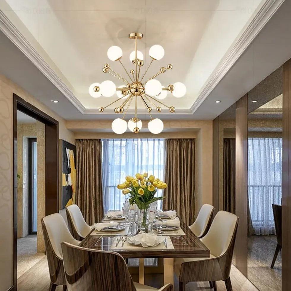 Modern Gold Chandelier with Star Radiation Design - Elegant Ceiling Light Fixture for Living Room, Dining Room, Bedroom & Home Decor