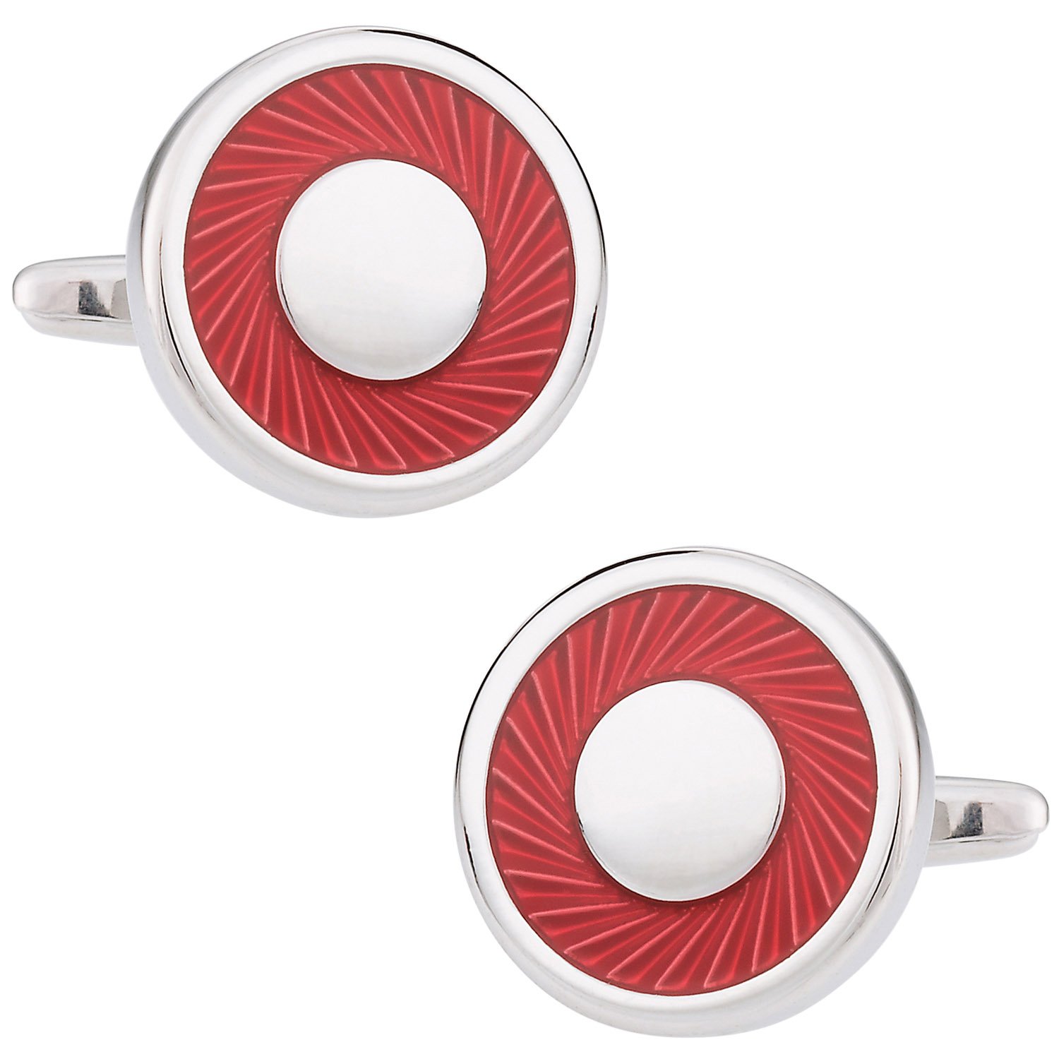 Elegant Red Enamel Swirl Silver Cufflinks with Gift Box | Unique Spiral Design Men's Dress Accessories for Weddings, Business Meetings & Formal Events