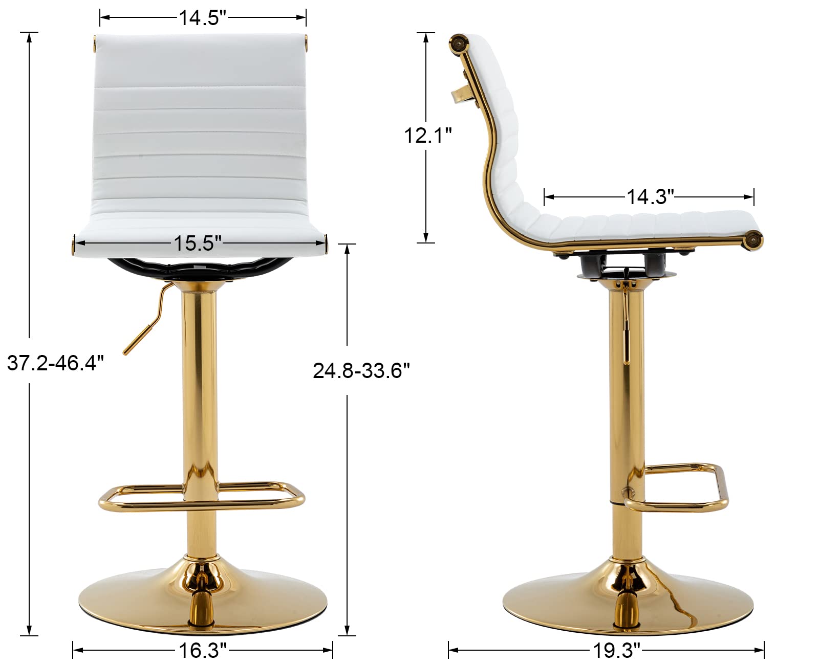 Premium White Bar Stools Set of 2 - Adjustable Counter Height Barstools with Faux Leather Upholstery & Sturdy Gold Base - Perfect for Kitchen Island, Breakfast Bar & Home Bar Decor (Modern Dining Furniture, 2-Pack)