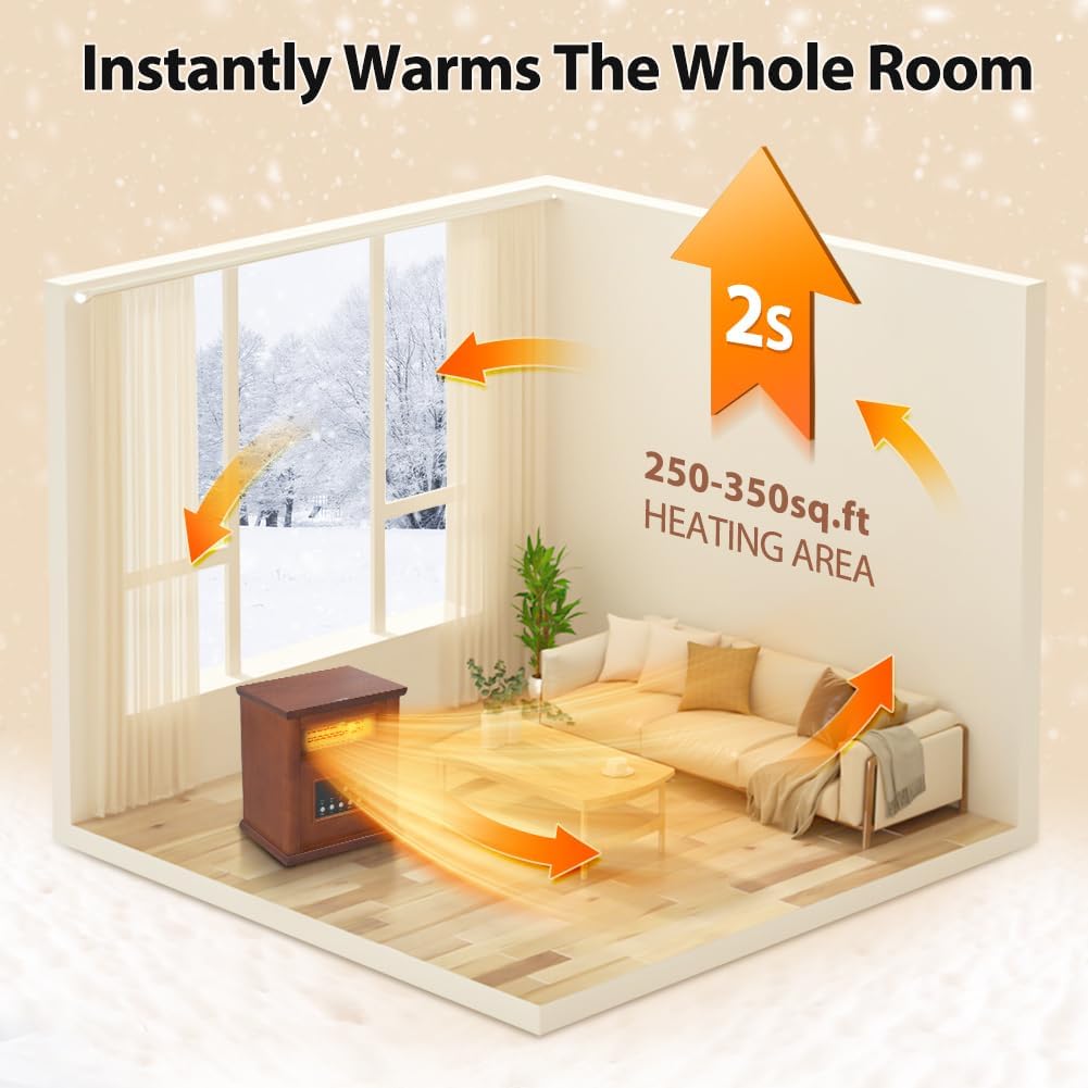 LifePlus 1500W Electric Infrared Space Heater with Remote Control - Wood Frame Indoor Heater with 12H Timer, 3 Heating Modes & Safety Features - Perfect for Living Room, Bedroom, Home Office & Winter Warmth