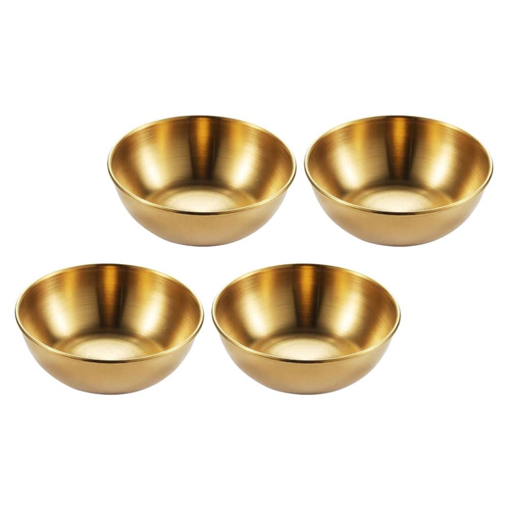 Hemoton 4-Piece Stainless Steel Sauce Bowls - Round Dip Dishes for Soy Sauce, Sushi, Seasoning & Serving - Elegant Golden Kitchenware for Restaurants, Parties & Home Dining