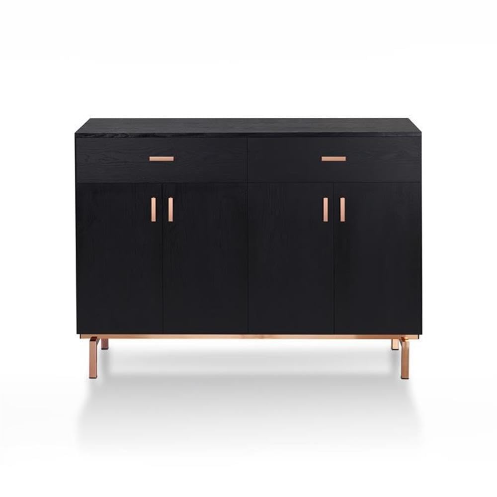 Allora 2-Drawer Wood Buffet Server in Black & Rose Gold - Elegant Sideboard for Dining Room, Living Room, or Entryway Storage