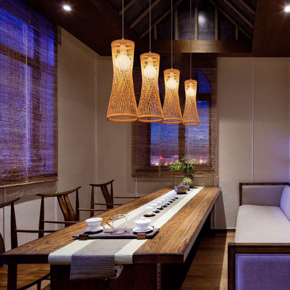 Hand-Woven Bamboo Pendant Light - Natural Rattan Wicker Lampshade, Eco-Friendly Woven Hanging Lamp for Kitchen, Dining Room, Bedroom, Farmhouse & Tea House - Perfect for Boho, Rustic & Coastal Decor Styles