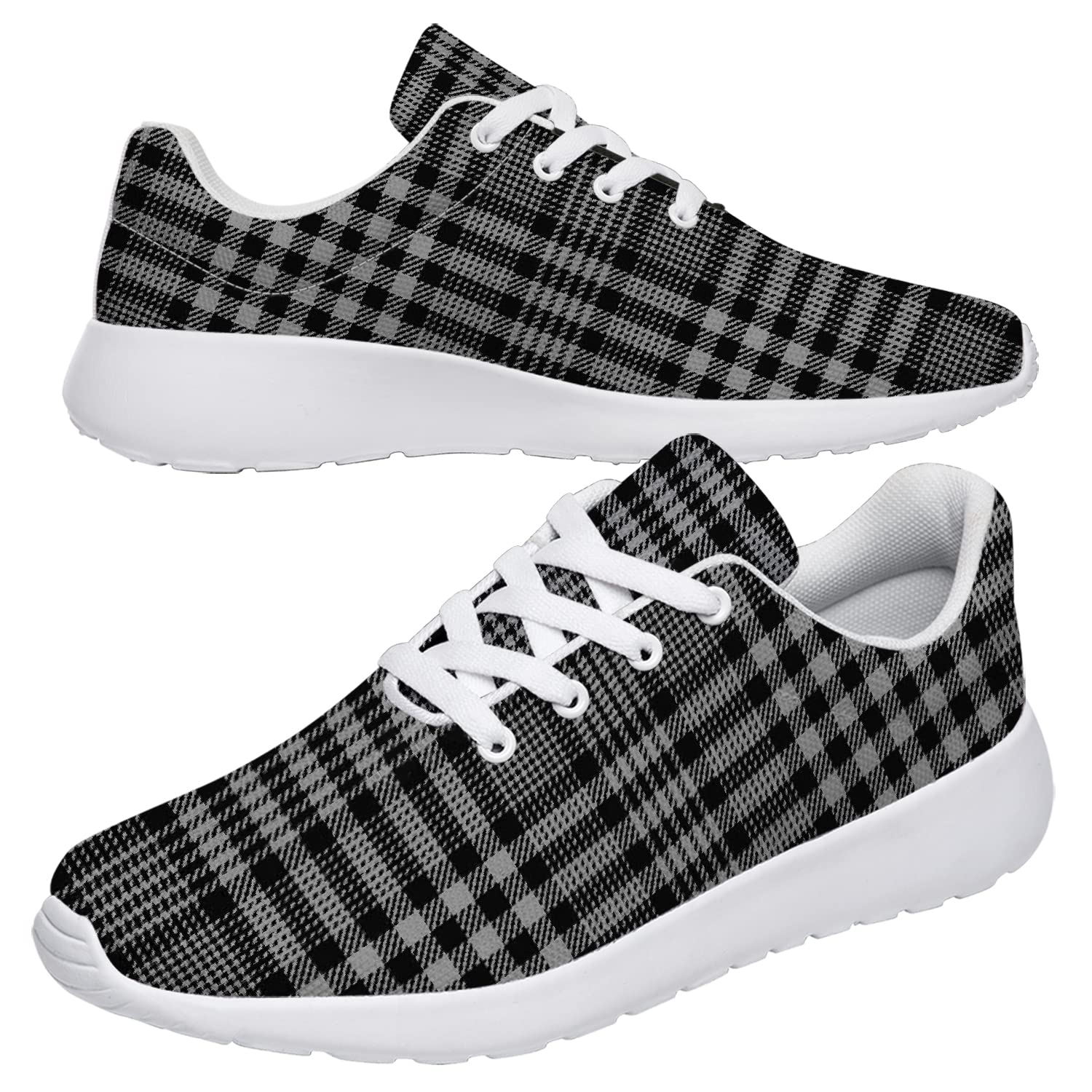 Vintage Black Plaid Sneakers for Men & Women - Comfortable Running Walking Shoes - Unisex Casual Athletic Footwear - Perfect Gift for Boyfriend, Girlfriend - US Size 9.5 Women/8 Men (White) - Ideal for Gym, Workout, Travel & Daily Wear