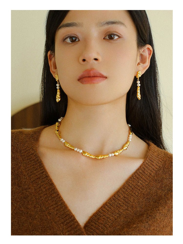 Geometric Irregular Metal Toothpicks with Round Pearl Earrings - Unique Boho Jewelry for Women, Trendy Statement Earrings for Party, Wedding & Everyday Wear