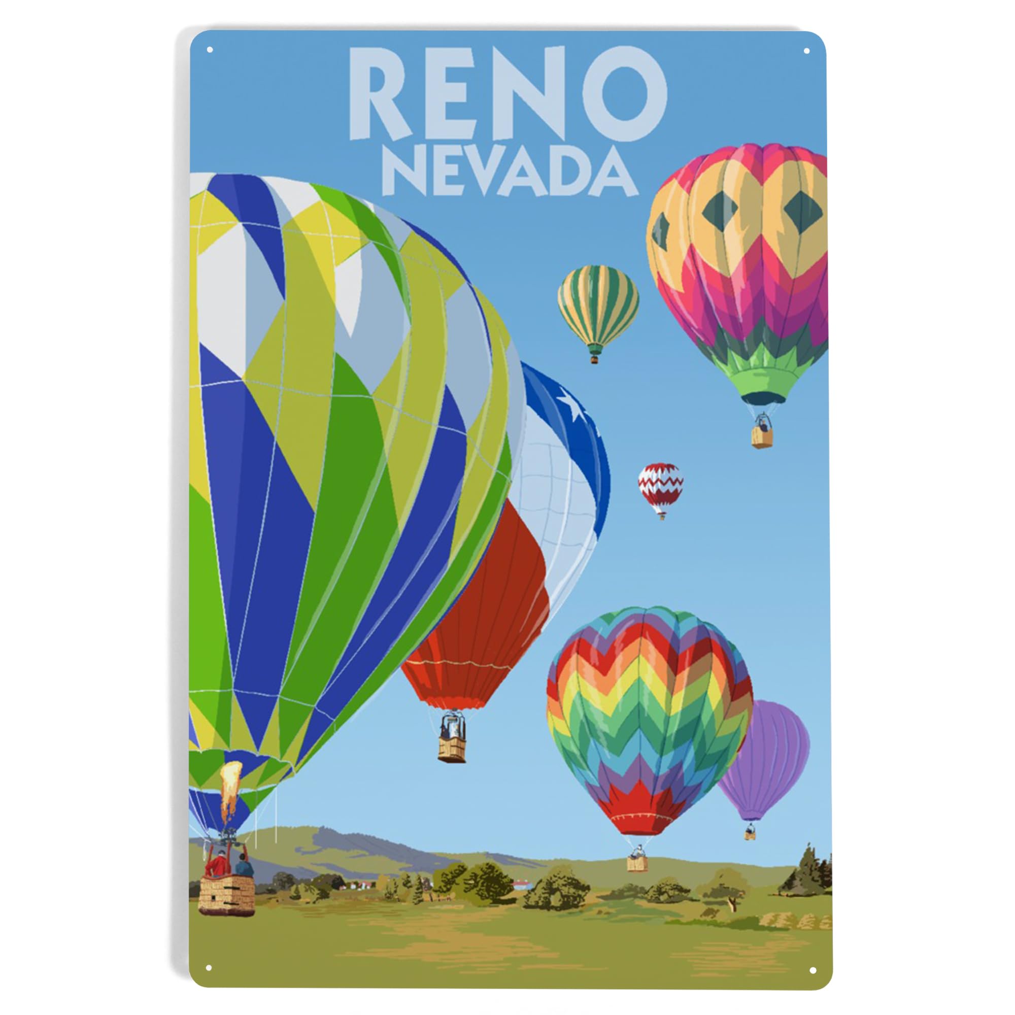 Lantern Press 12x18 Inch Vintage Metal Wall Sign - Reno Nevada Hot Air Balloons Decor for Home, Office, Bar & Man Cave