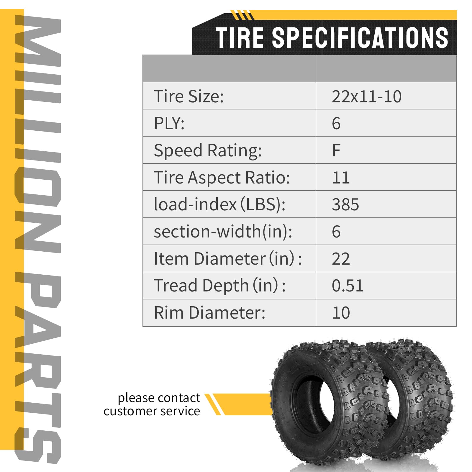 SUNROAD 22x11-10 ATV UTV Tires 6PR Sport All Terrain Tubeless Tires - Pack of 2 for Off-Roading, Mudding & Trail Riding