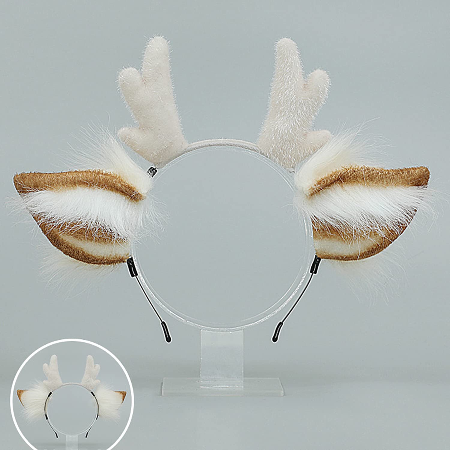 Cute Furry Reindeer Headband for Cosplay - Christmas Deer Hair Accessories for Women & Girls - Perfect for Holiday Parties, Costume Events & Festive Photos