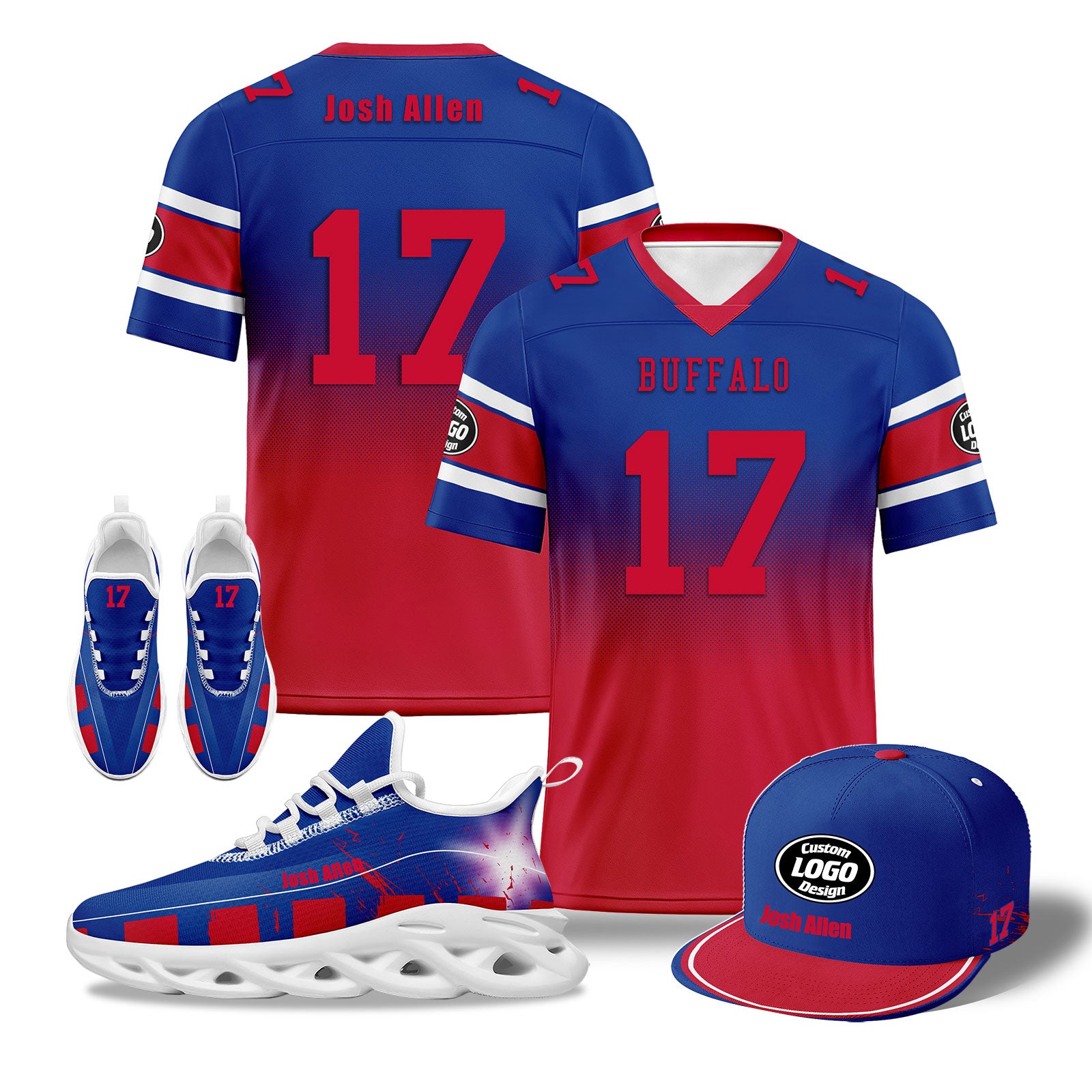 Custom Buffalo Football MaxSoul Shoes & Hat Set - Personalized Blue & Red Sports Combo for Fans | Perfect for Game Day, Tailgating & Team Spirit Outfits