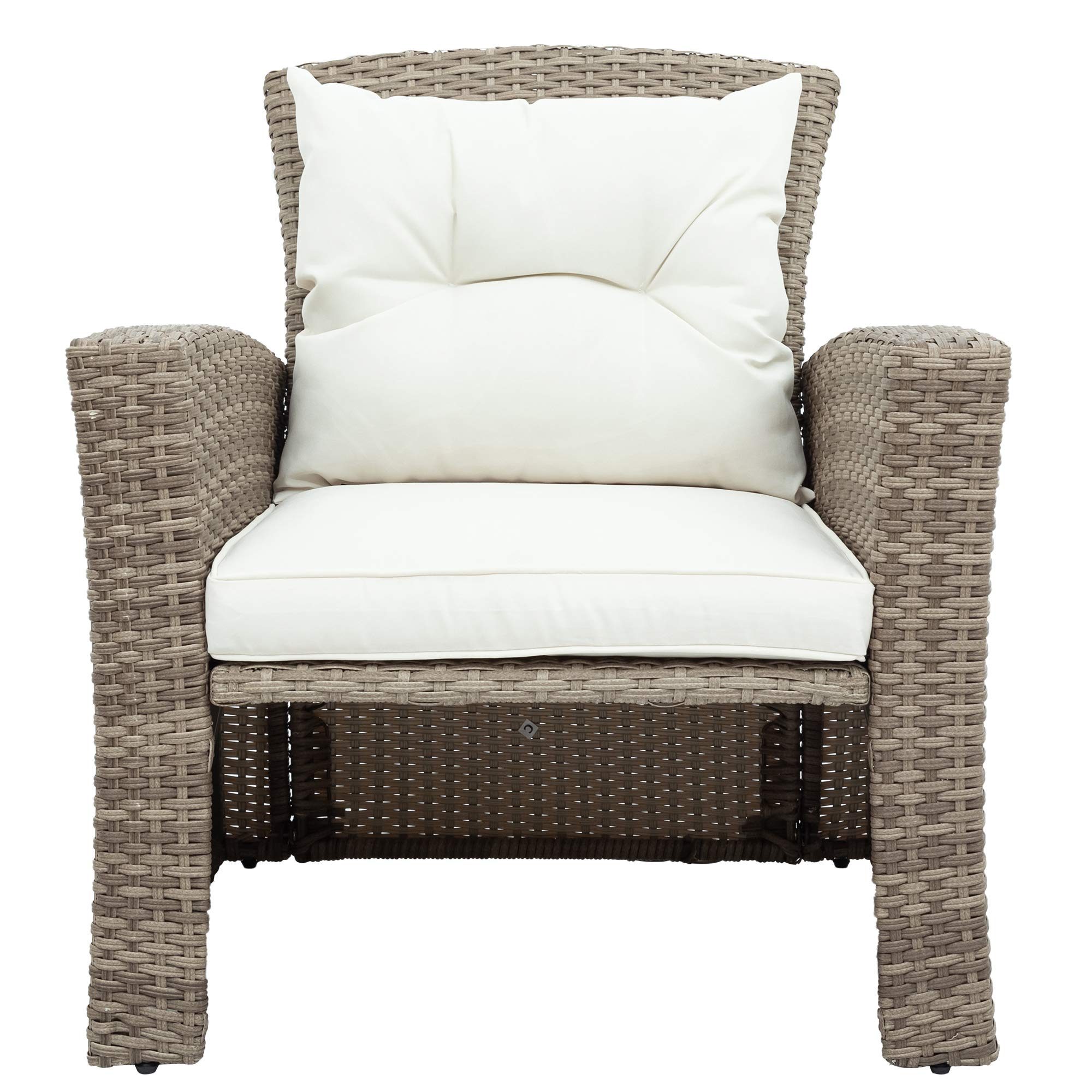 Danxee 4-Piece All-Weather Outdoor Patio Furniture Set with Ottoman - Wicker Rattan Sectional Sofa, Cushions & Glass Top Table - Beige - Perfect for Backyard, Garden, Poolside & Patio Relaxation