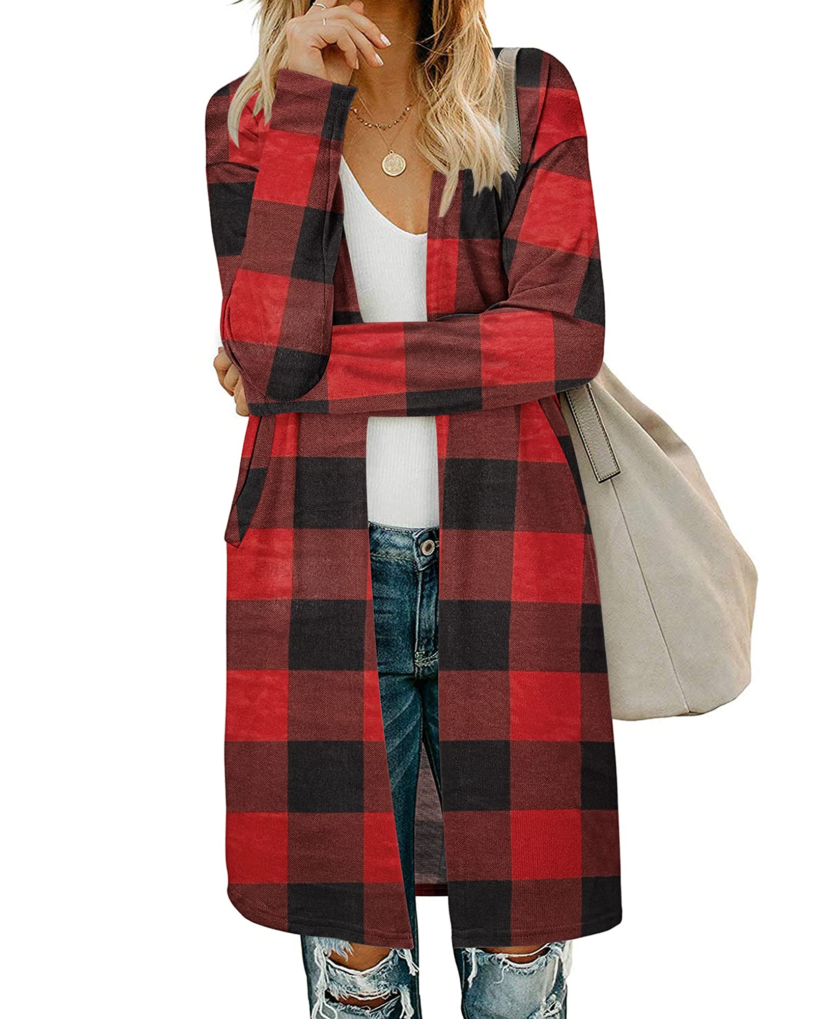 AUSELILY Women's Lightweight Open Front Cardigan Sweater with Pockets - Long Sleeve Casual Knitwear for Fall & Spring - Perfect for Office, Travel and Everyday Wear