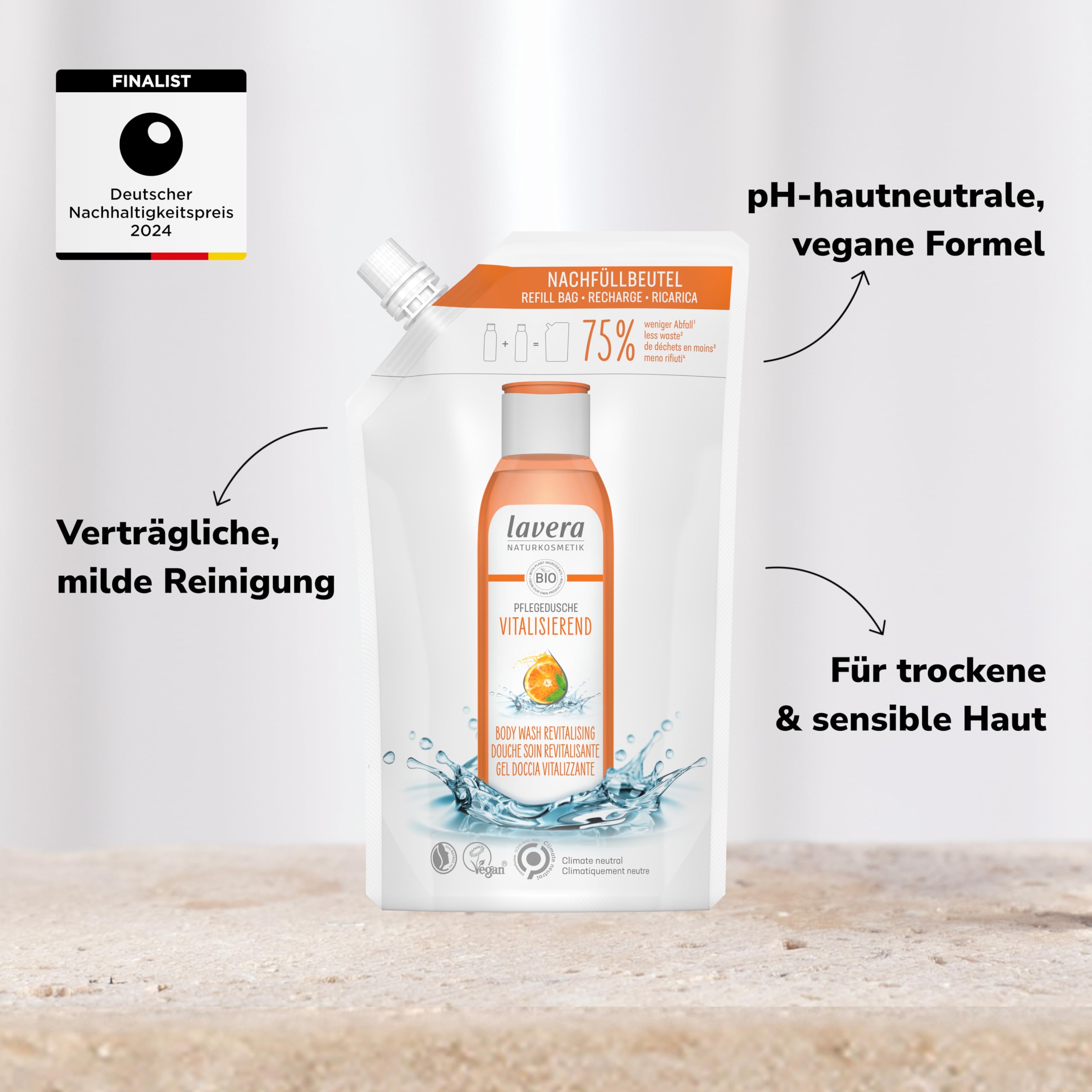 Organic Lavera Body Wash - Vegan Shower Gel with Orange & Mint for Gentle Cleansing - 500ml