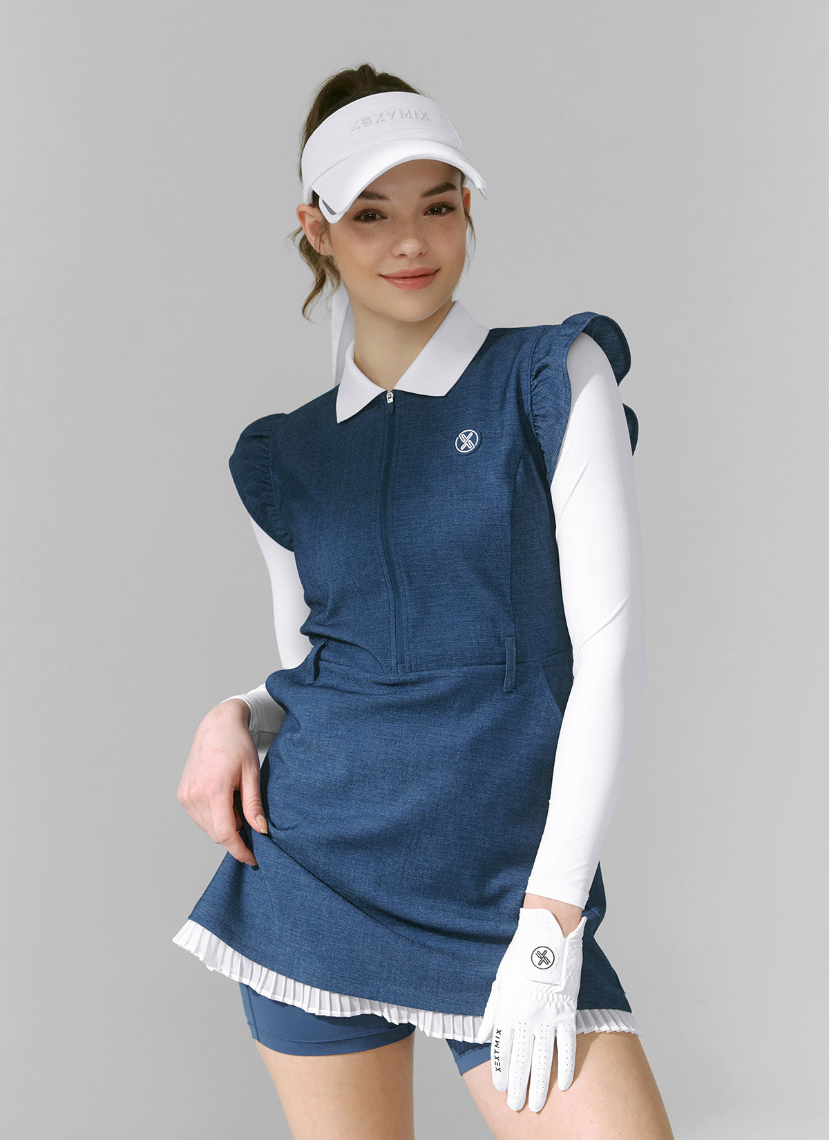 Stylish Denim-Like Ruffle Flare Dress for Women - Vintage Inspired High Waist A-Line Party Dress (Casual Outing, Date Night, Summer Vacation)