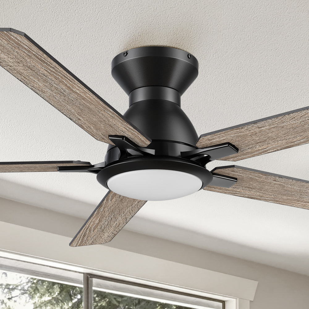 Byrness 52 Inch Low Profile Ceiling Fan with LED Light and Remote Control - Perfect for Bedroom, Living Room, and Indoor Spaces