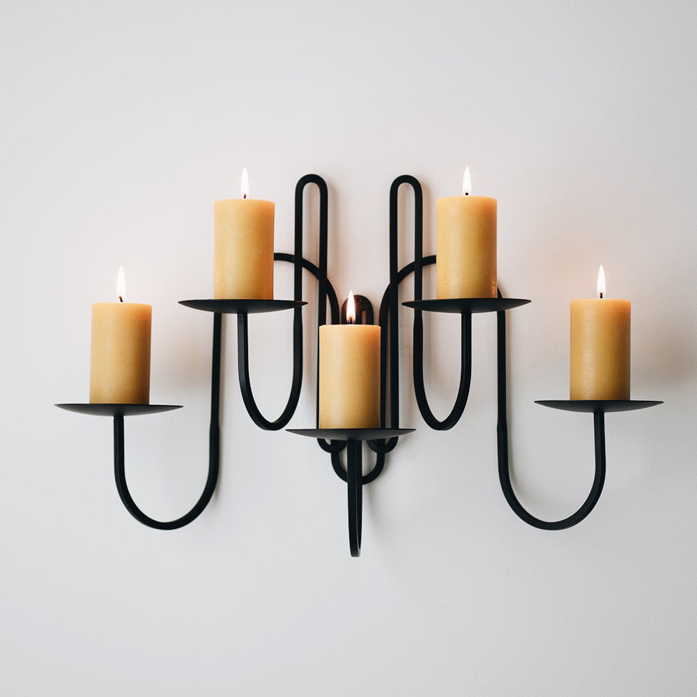 Hand Forged Iron Candle Holder - 5 Arm Black Wrought Iron Candelabra for Dining Table, Wedding Centerpiece & Home Decor
