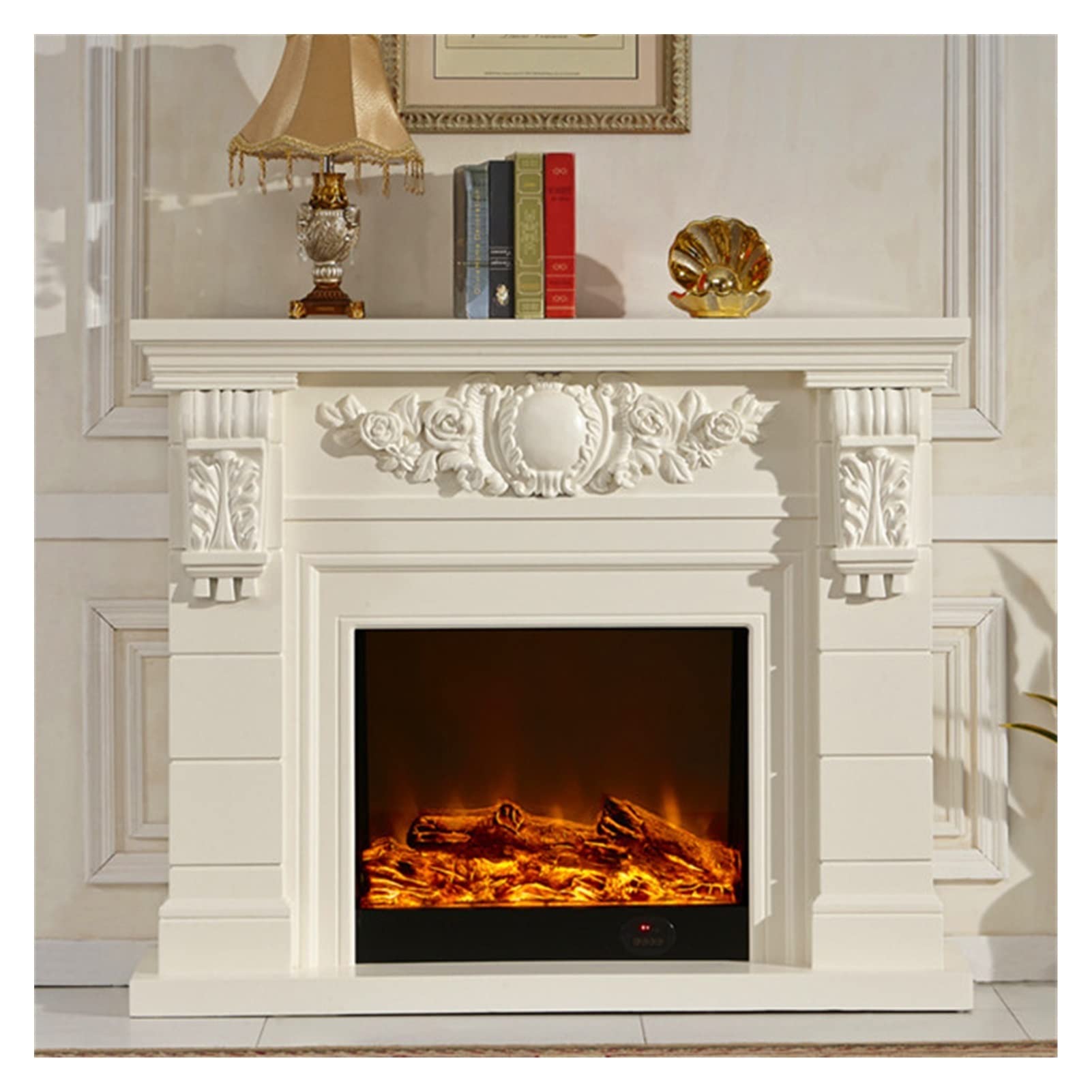 Electric Fireplace Insert with Realistic Flame Effect - White Wooden Mantel Set with Heater for Living Room, Bedroom & Office - Energy Efficient & Easy Installation