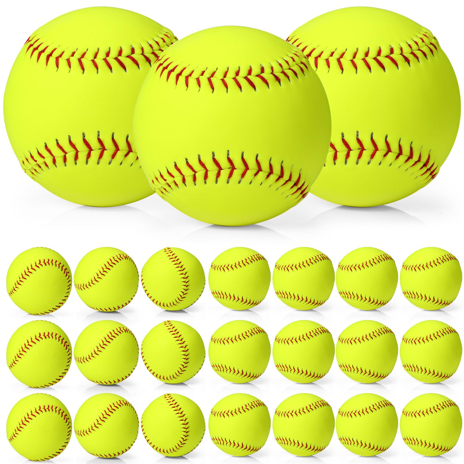 Lewtemi 24 Pack Official Size & Weight Yellow Practice Softballs - Slowpitch & Fastpitch Training Balls for Youth, Unmarked Leather Covered Softballs - Perfect for Baseball Practice, Games & Team Drills