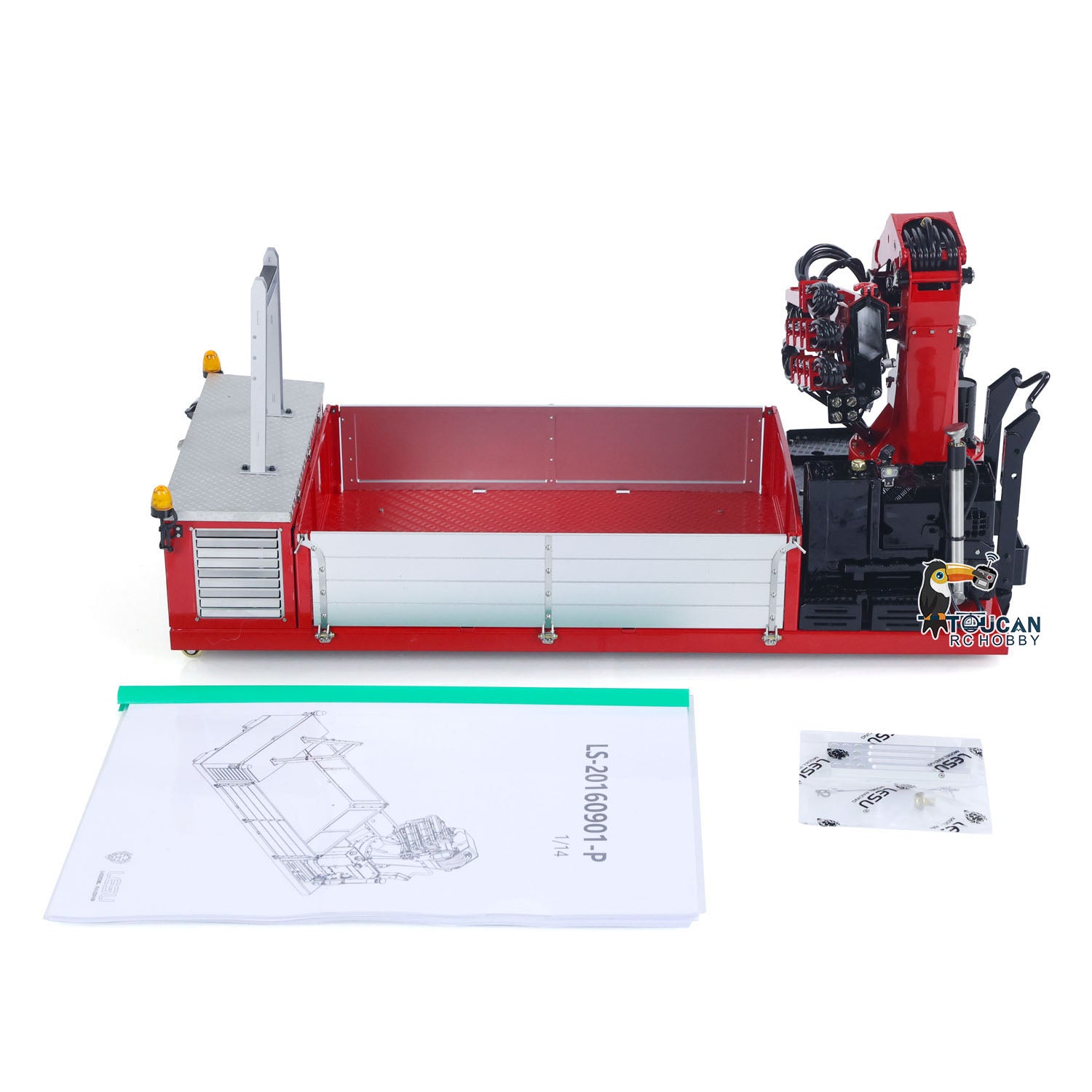 1/14 Scale LESU Metal Cargo Box with Hydraulic Crane for Dumper Truck Model - DIY Engineering Vehicle Accessories for Construction Site Scenes & Toy Car Collectors
