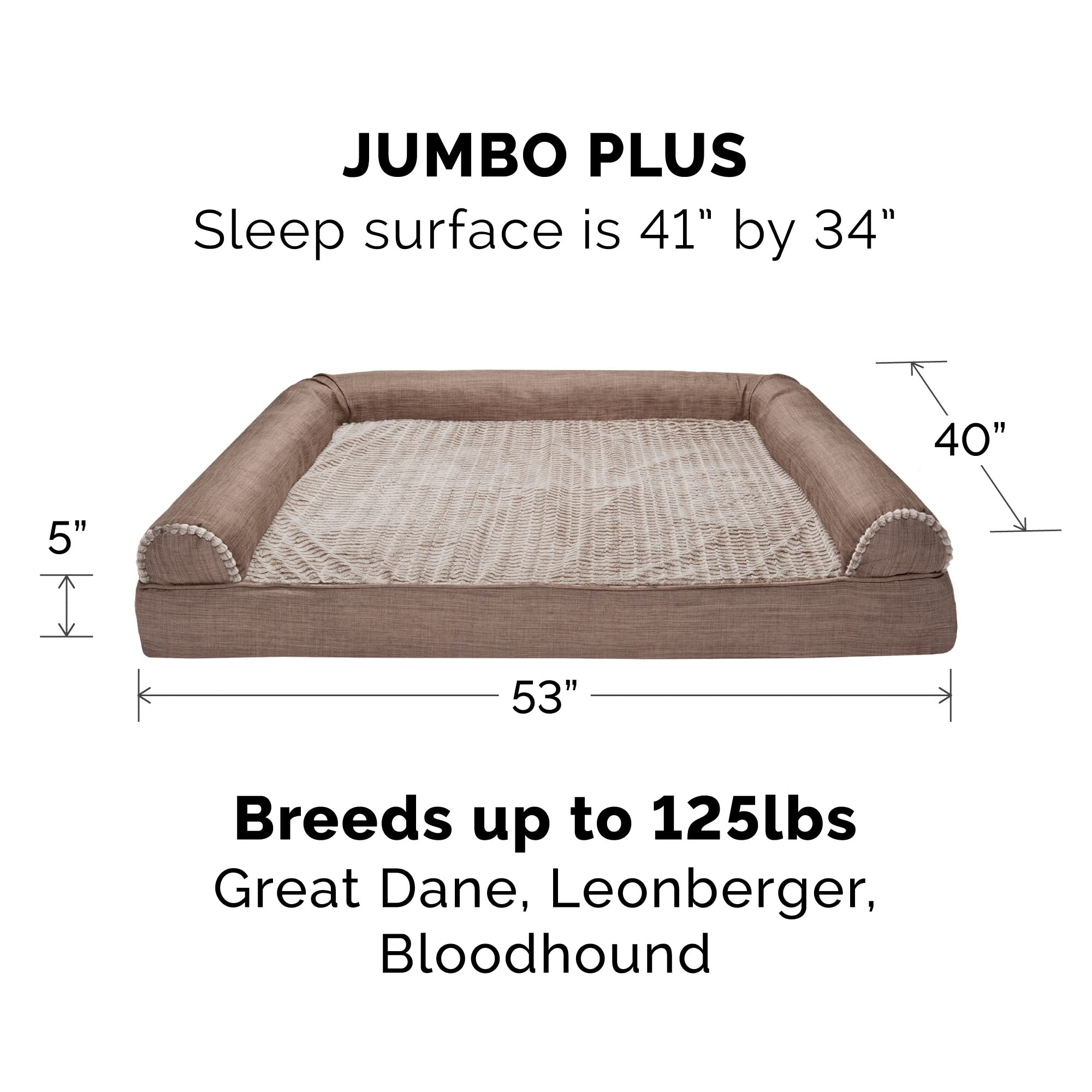 **Furhaven Orthopedic Dog Bed for Large Dogs - XXL Washable Sofa Bed with Removable Bolsters & Luxe Faux Fur Cover - Supports Up to 125 lbs - Woodsmoke Color - Perfect for Living Room, Bedroom & Pet-Friendly Spaces**