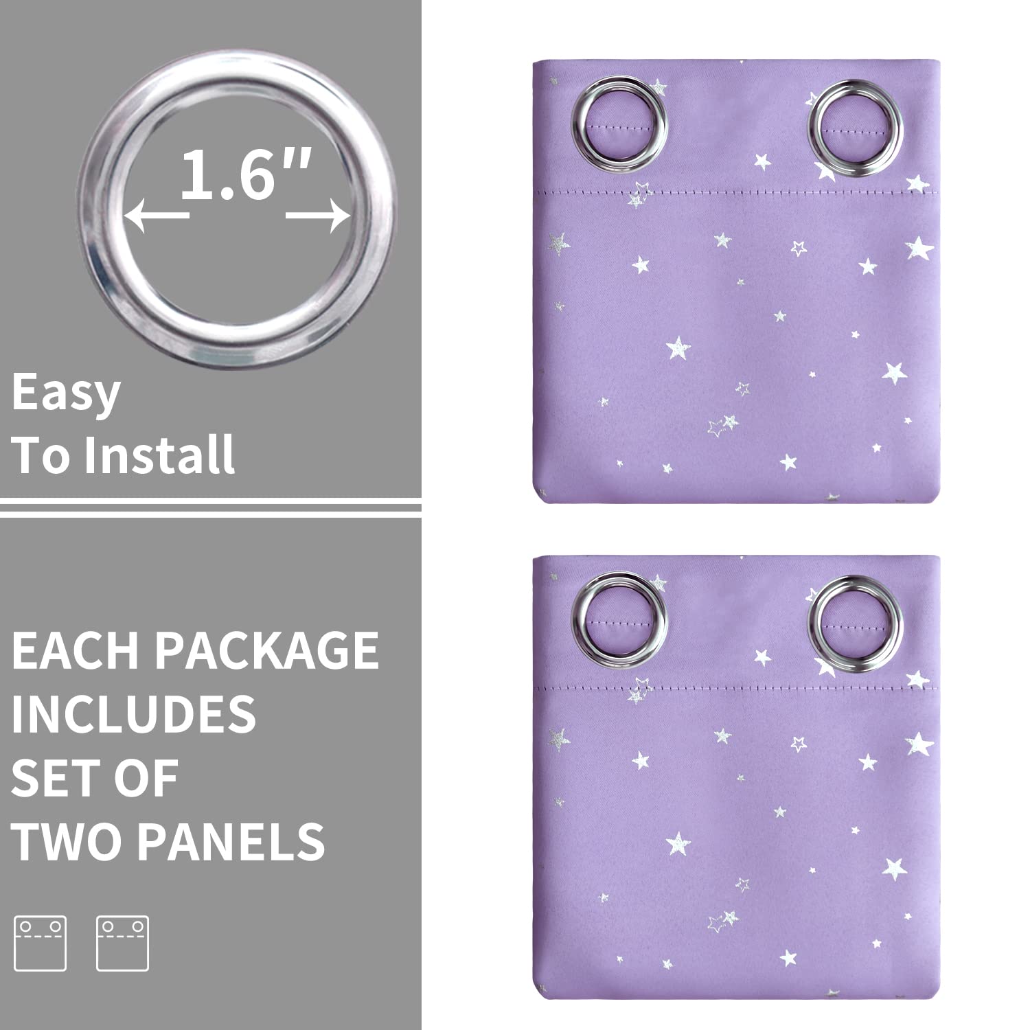 BGment Kids Room Blackout Curtains - Thermal Insulated Grommet Star Print Window Drapes for Bedroom & Living Room, Set of 2 Panels (42x72 Inch, Lavender) - Perfect for Nursery, Playroom & Home Decor