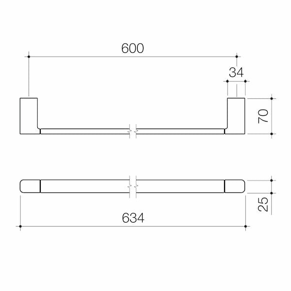 Caroma Luna Single Towel Rail 630mm - Brushed Nickel Finish - Modern Bathroom Towel Holder for Home & Hotel Use