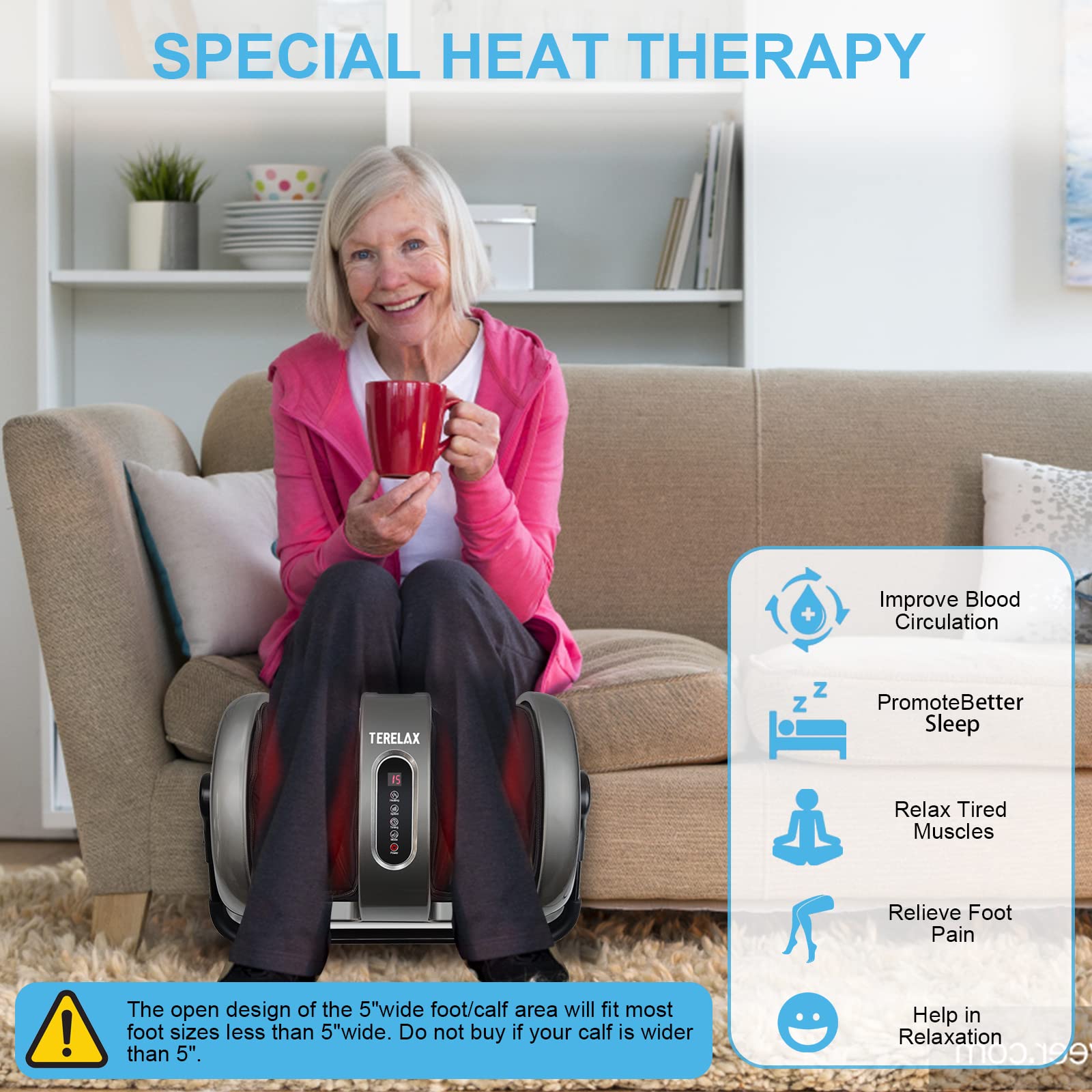 TERELAX Shiatsu Foot and Calf Massager with Heat - Deep Kneading Air Compression Massage Machine for Foot Pain Relief & Improved Blood Circulation - Perfect for Home Use, Office Relaxation and Post-Workout Recovery